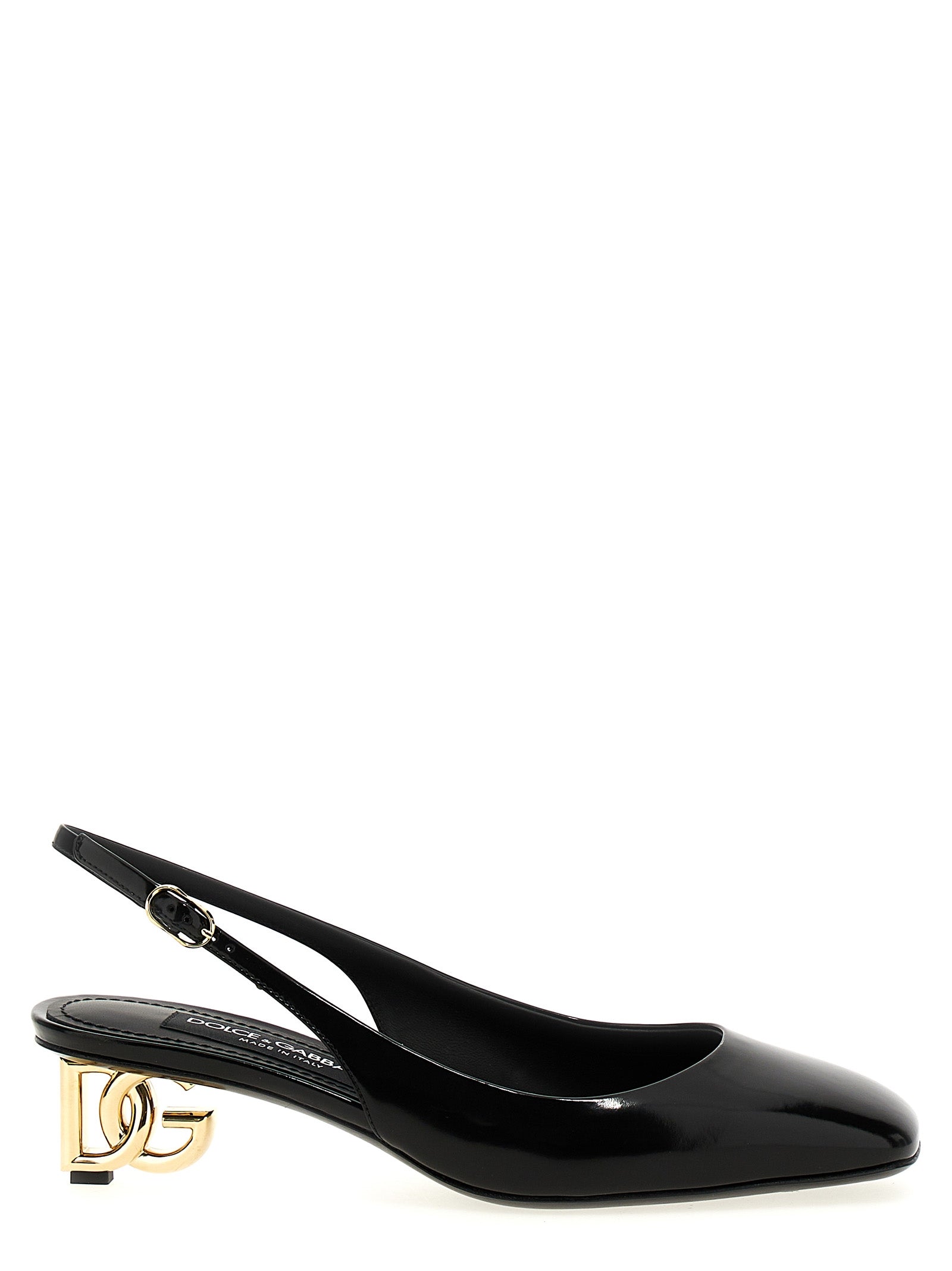 Black Calfskin Mid Heel Pumps