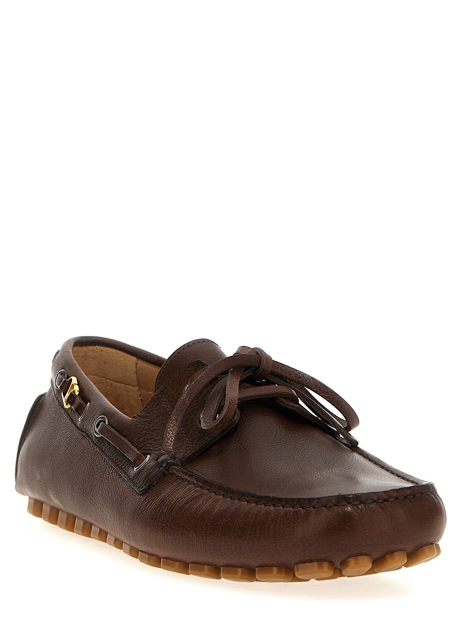 Brown Buffalo Leather Slip-On Loafers