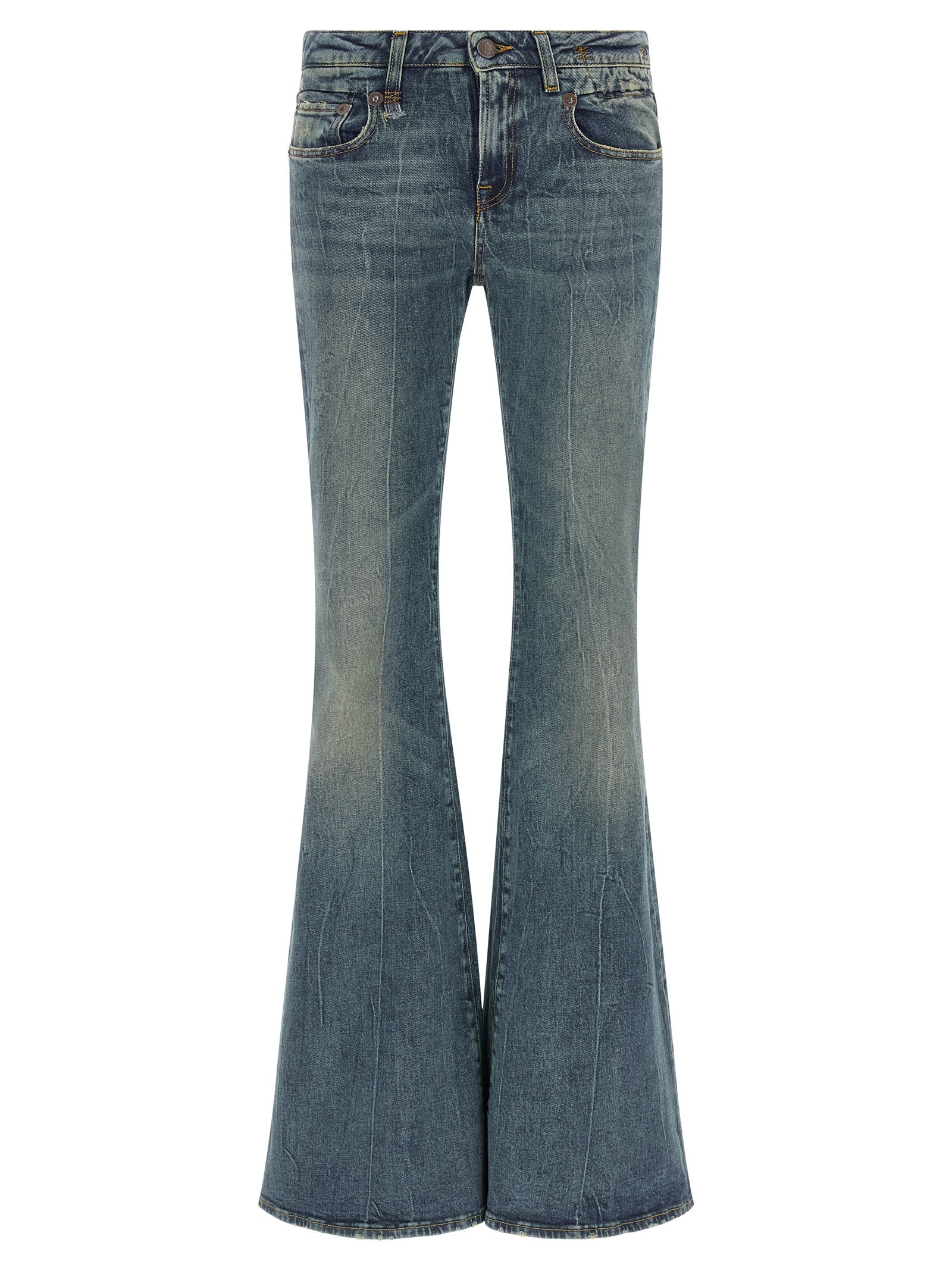 Blue Cotton Flared Jeans