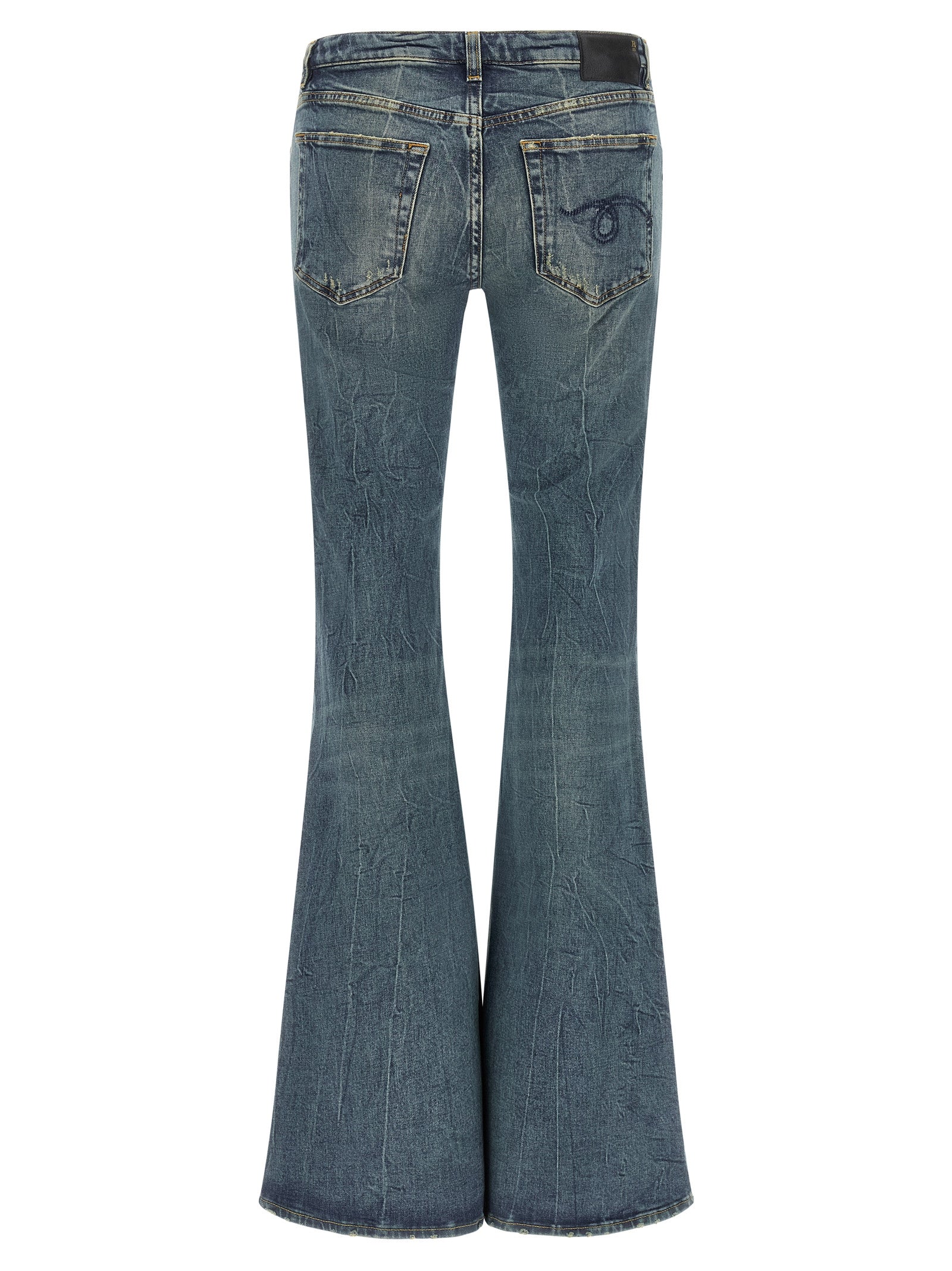 Blue Cotton Flared Jeans