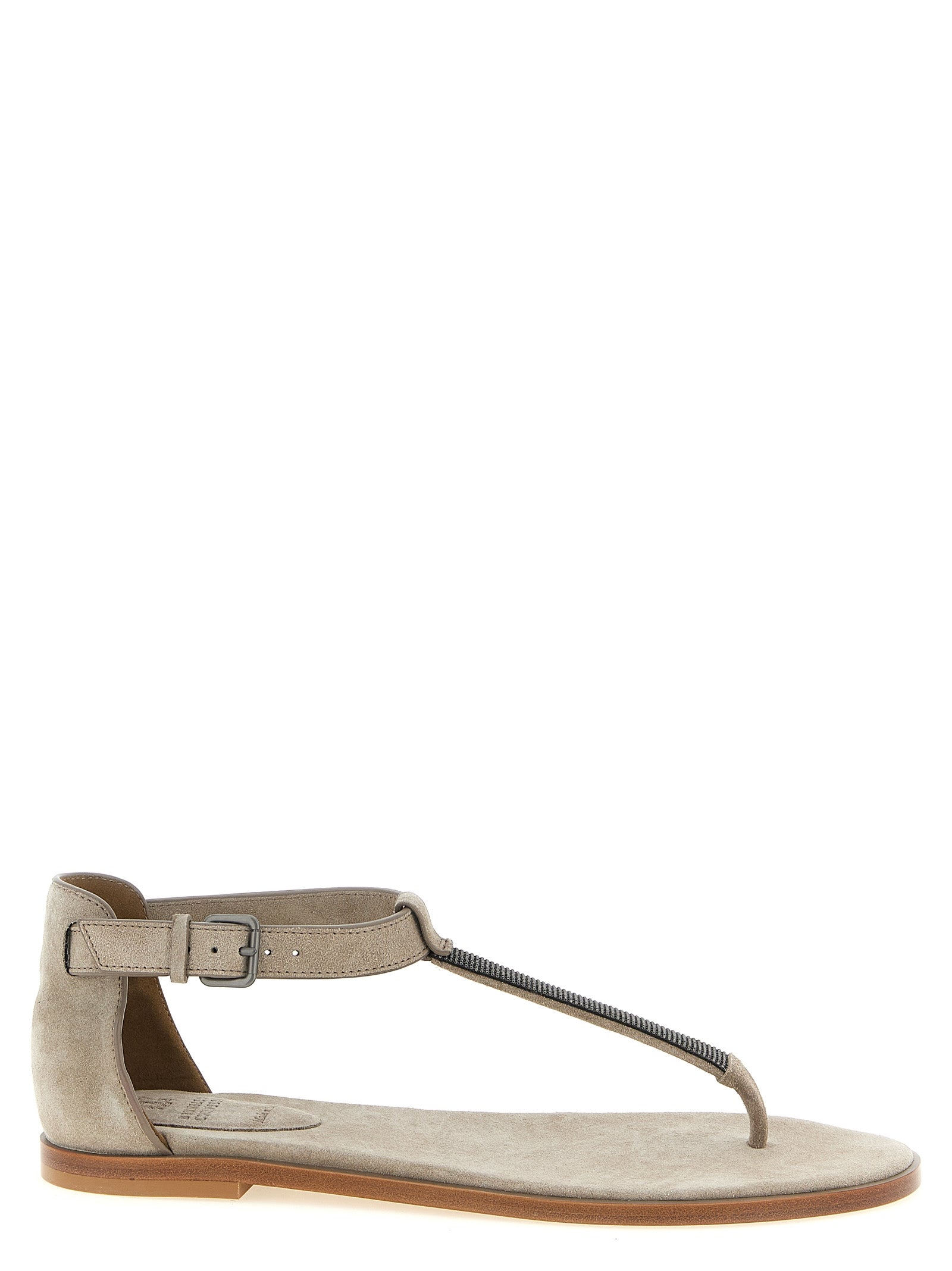 Beige Calfskin Flat Sandals