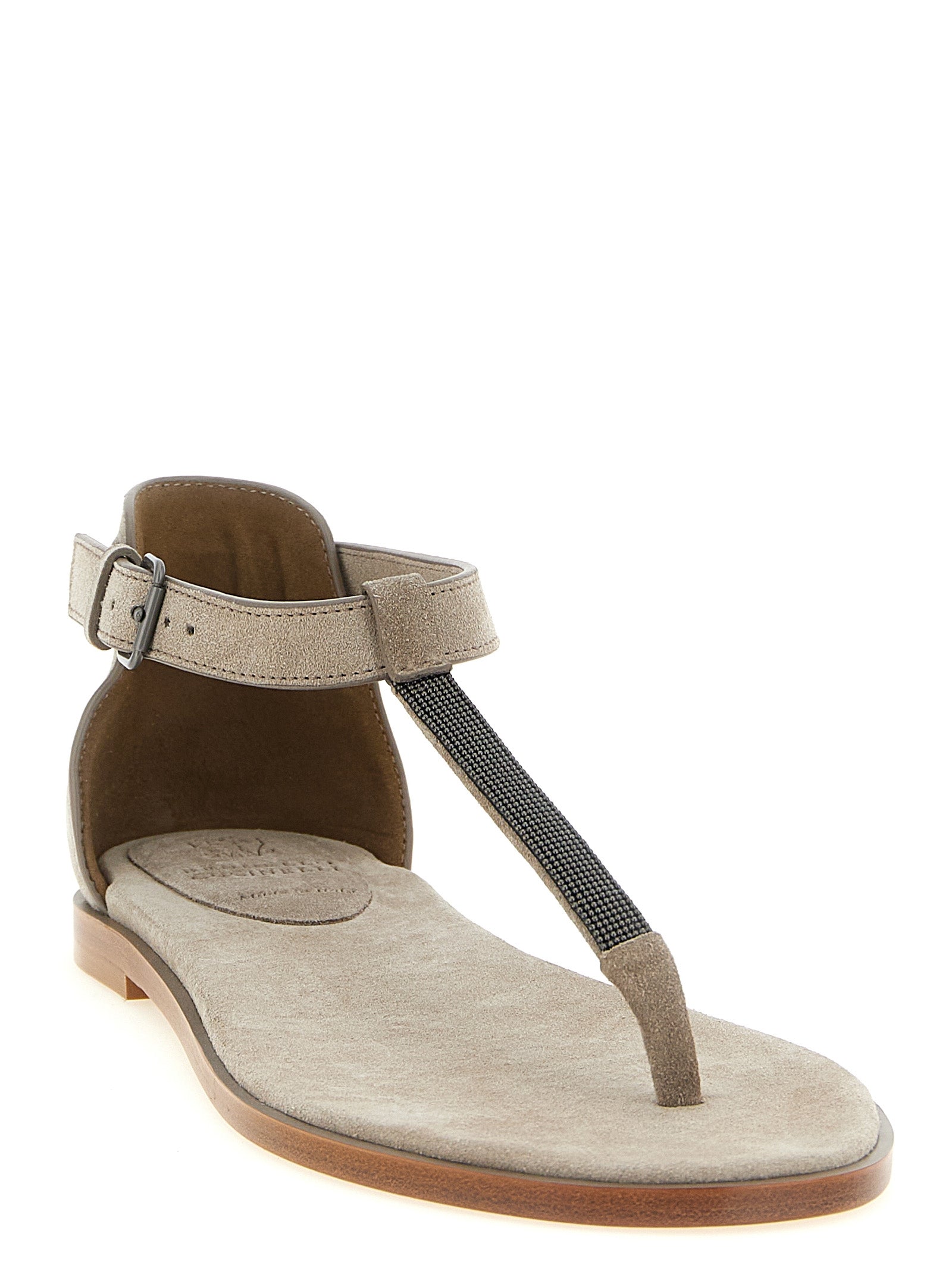Beige Calfskin Flat Sandals
