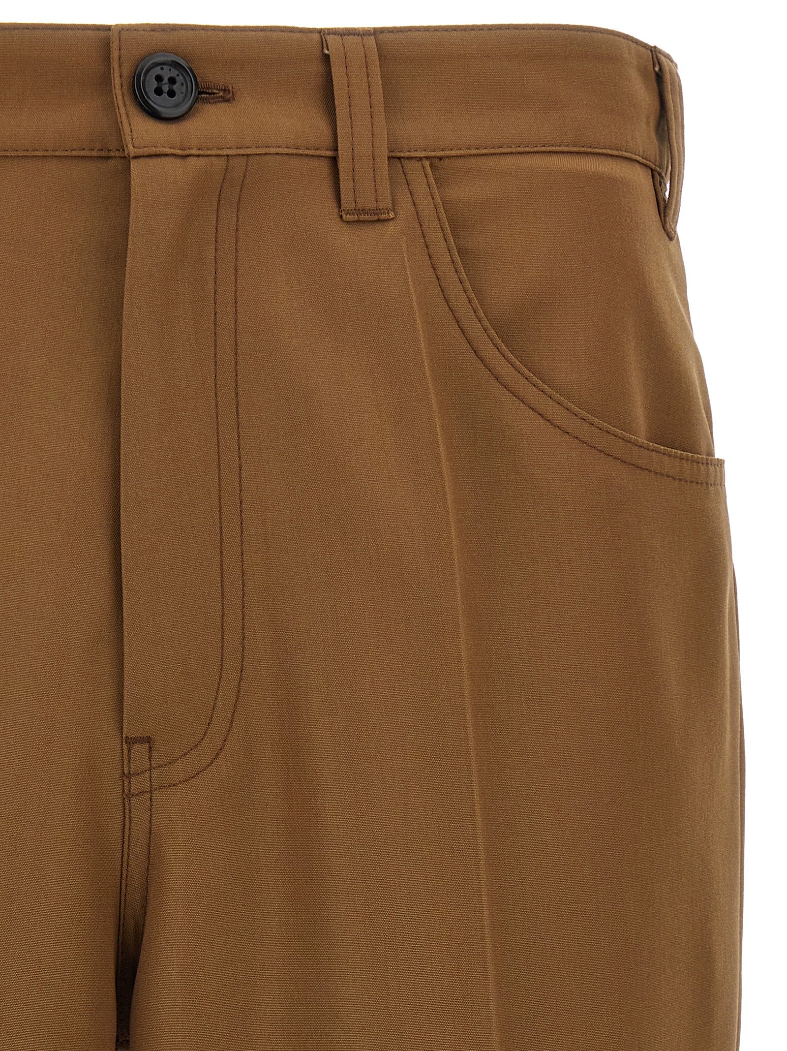 Brown Virgin Wool Casual Pants