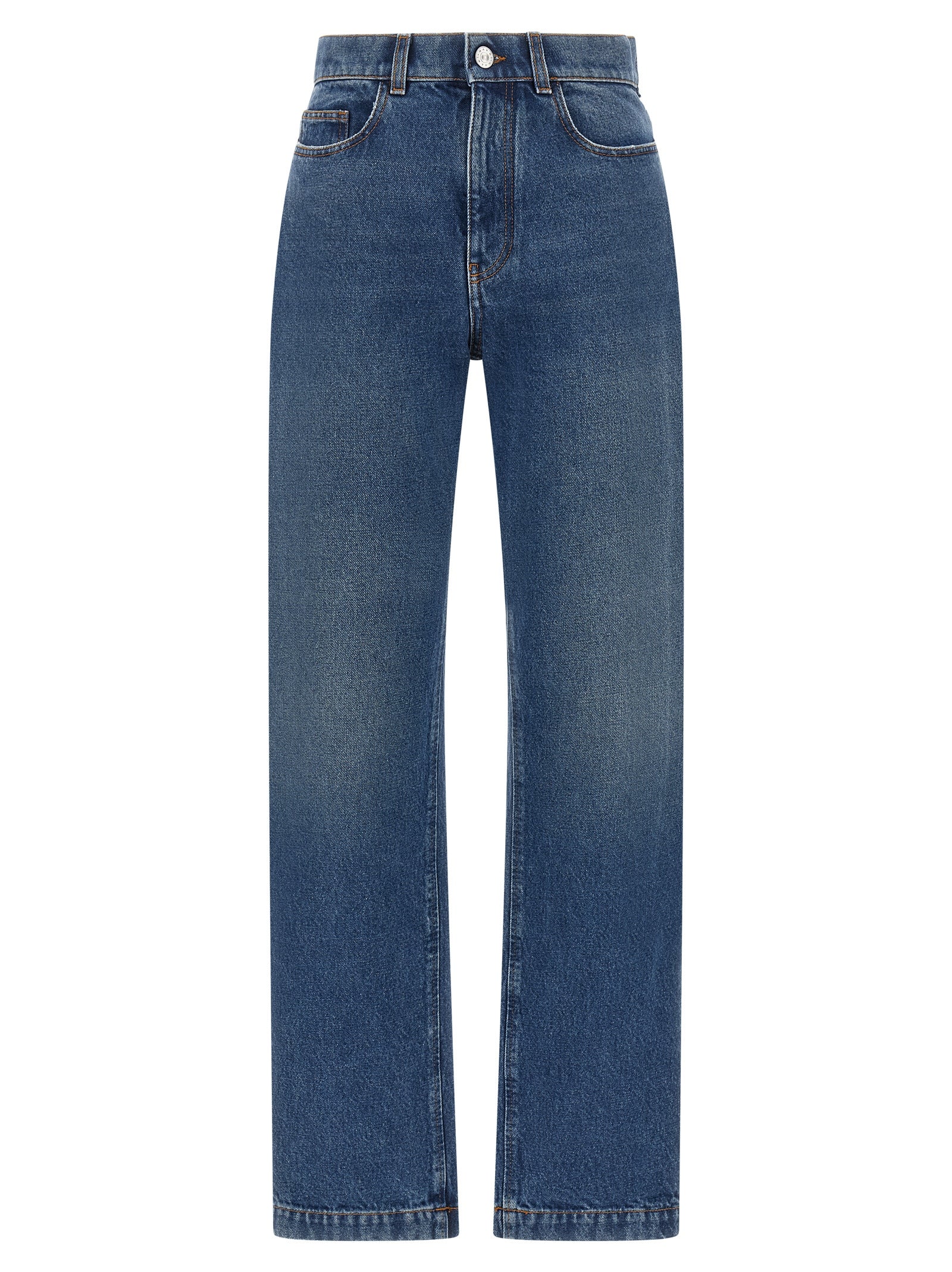Blue Cotton Straight-Leg Jeans