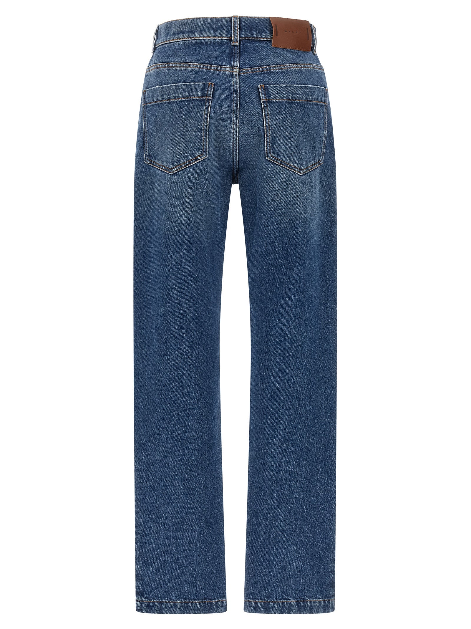 Blue Cotton Straight-Leg Jeans
