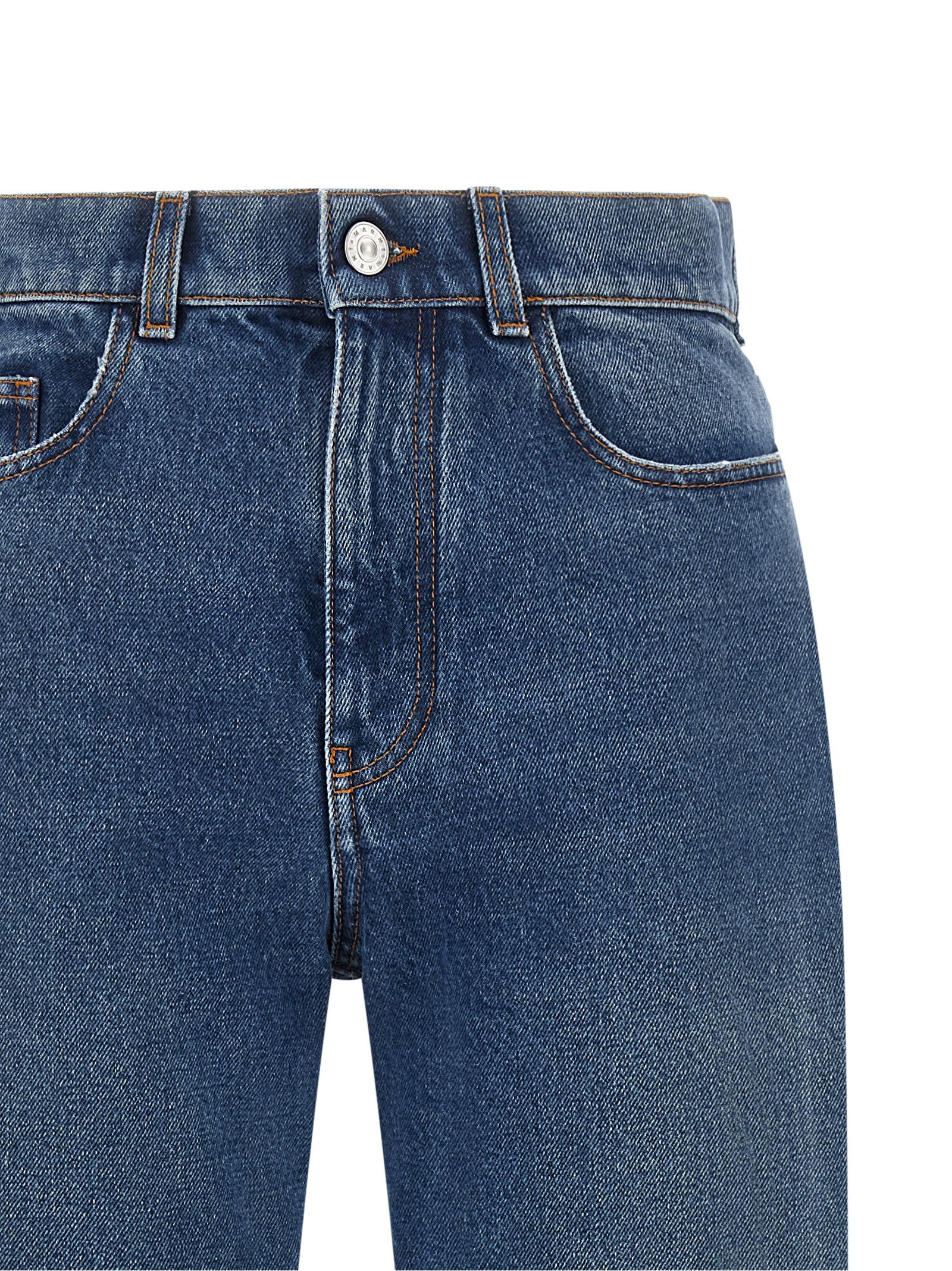 Blue Cotton Straight-Leg Jeans