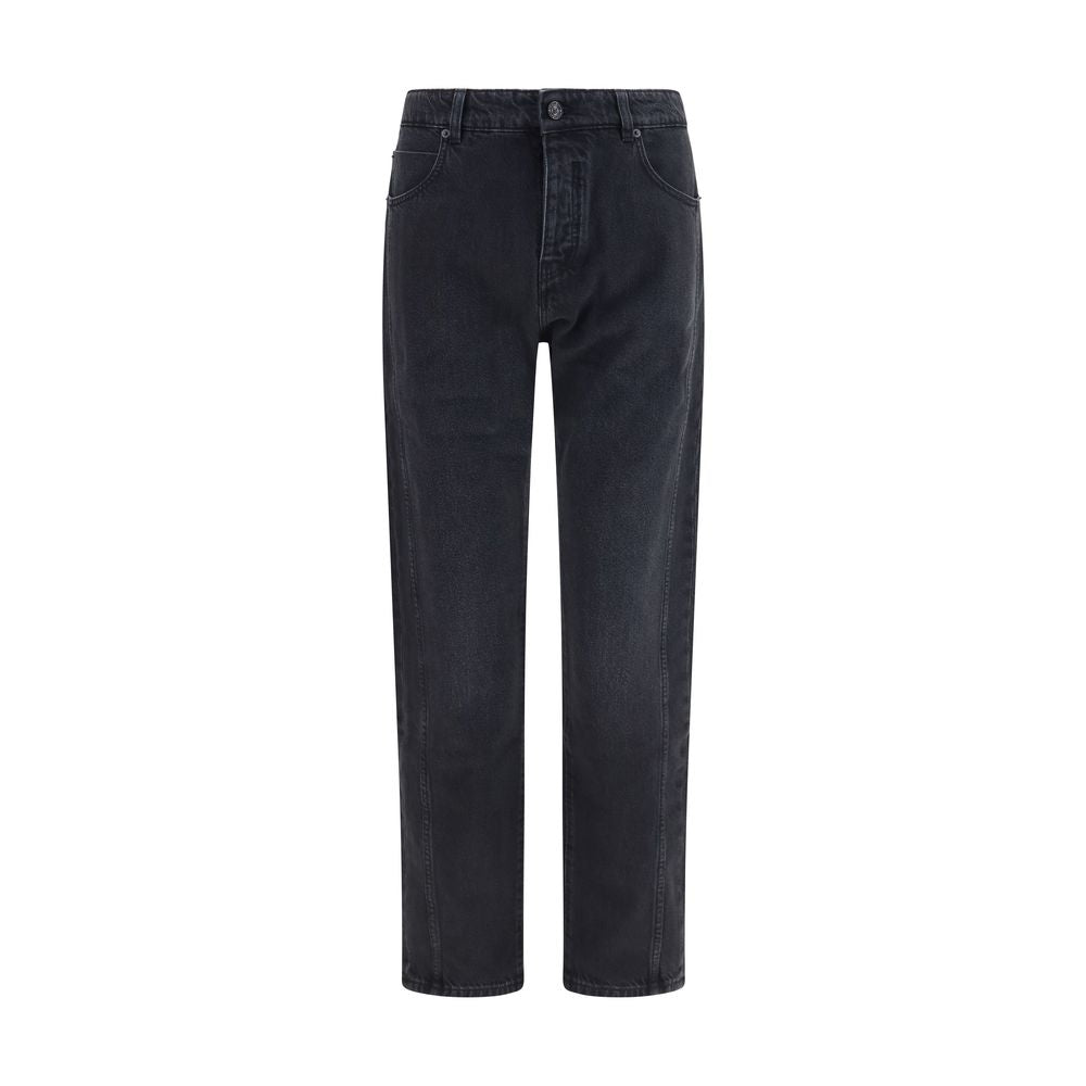 Black Cotton Straight-Leg Jeans