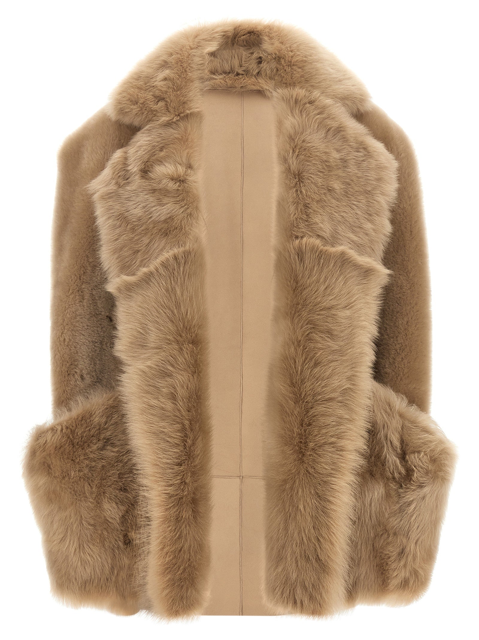 Beige Lamb Fur Sleeveless Jacket