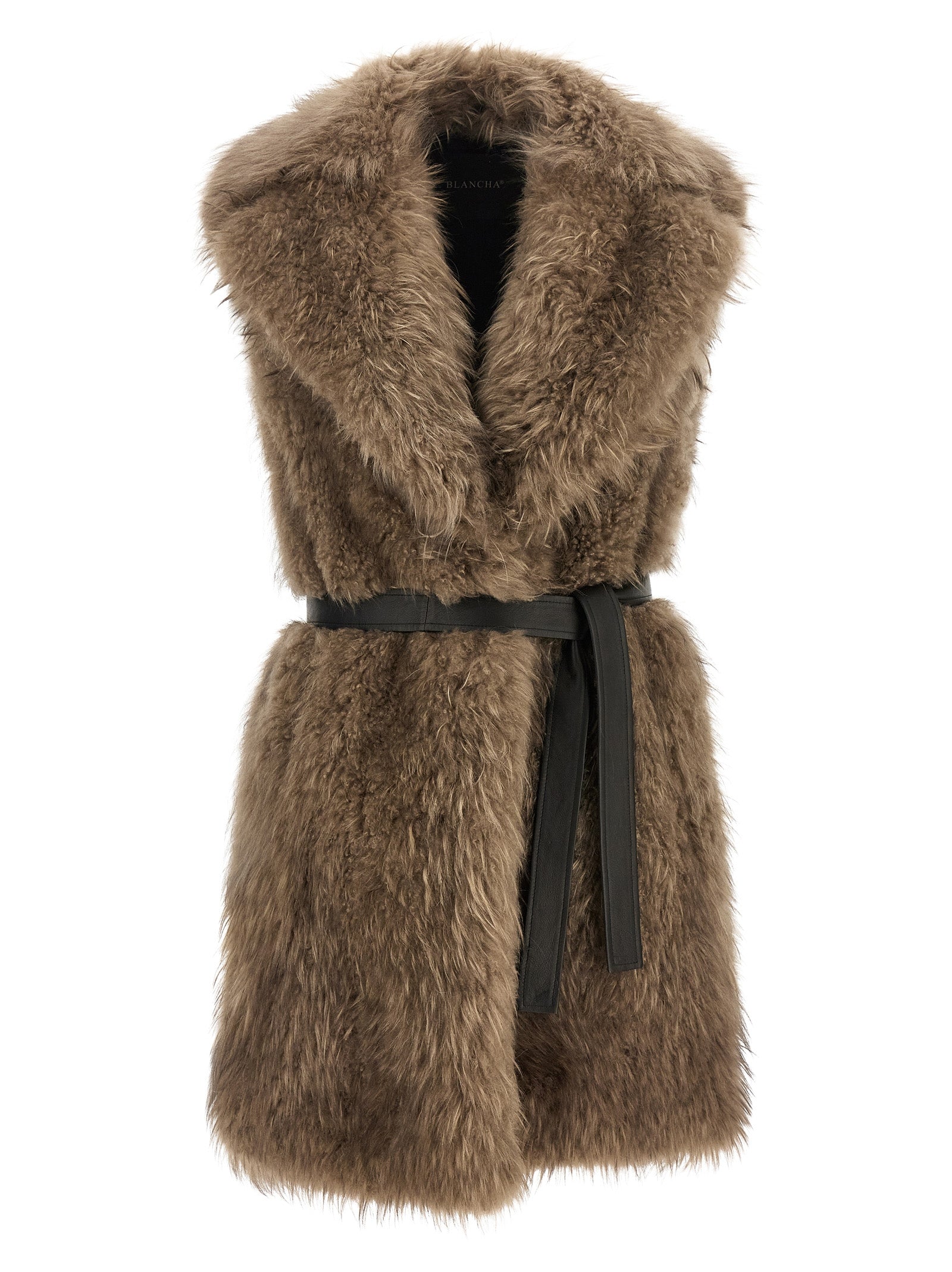 Beige Lamb Fur Sleeveless Jacket