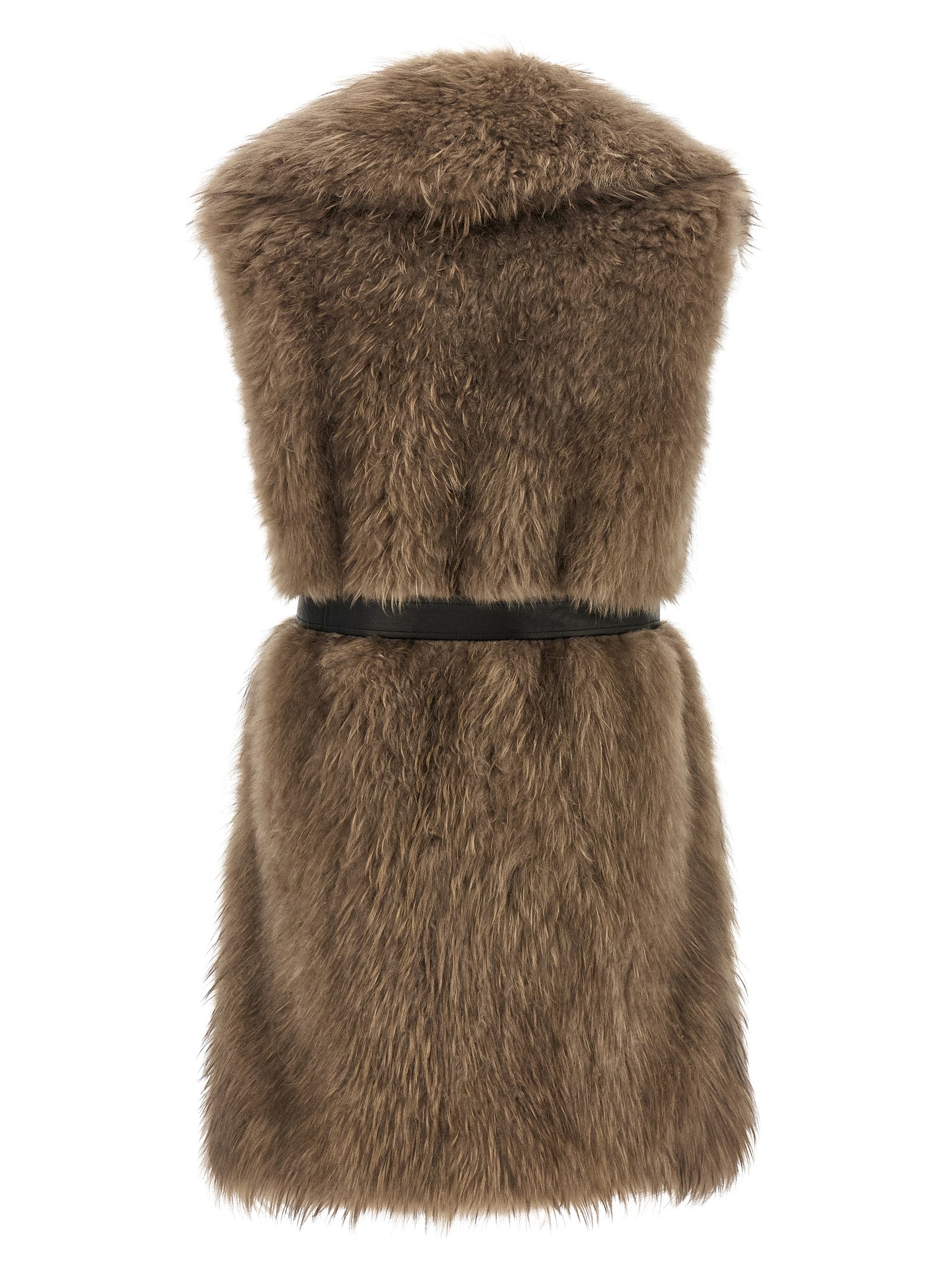 Beige Lamb Fur Sleeveless Jacket