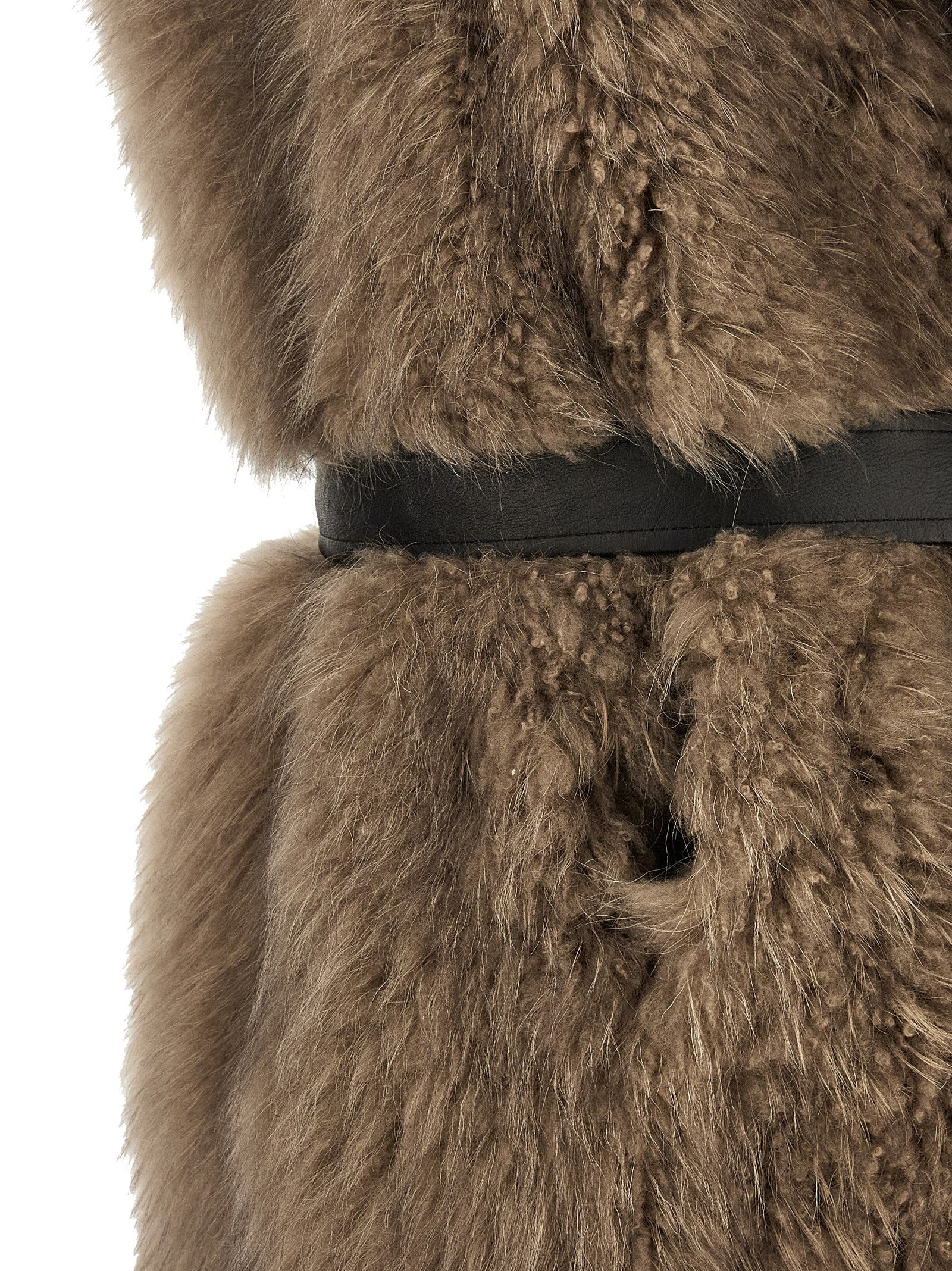 Beige Lamb Fur Sleeveless Jacket