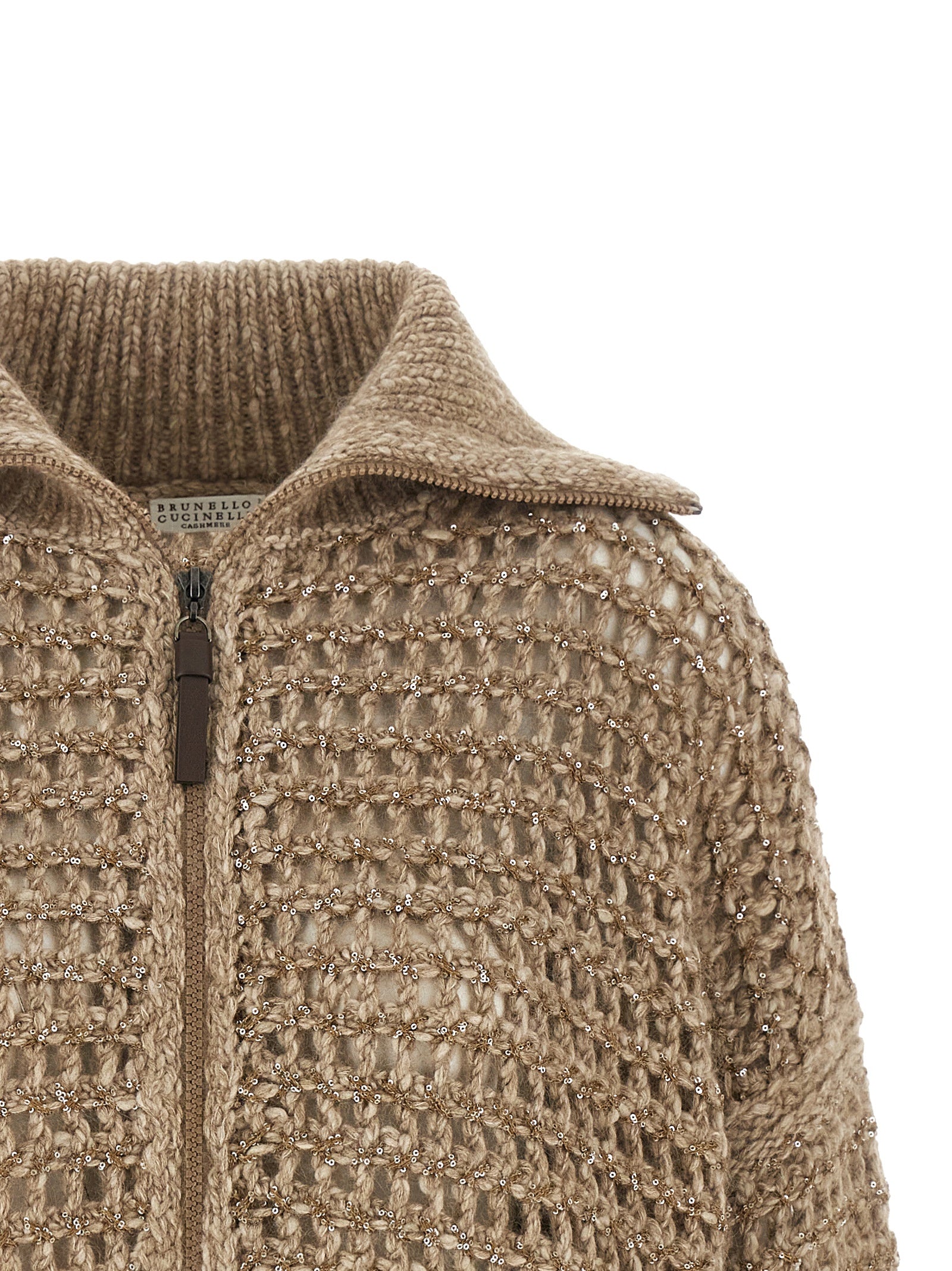 Beige Elastane Cardigan