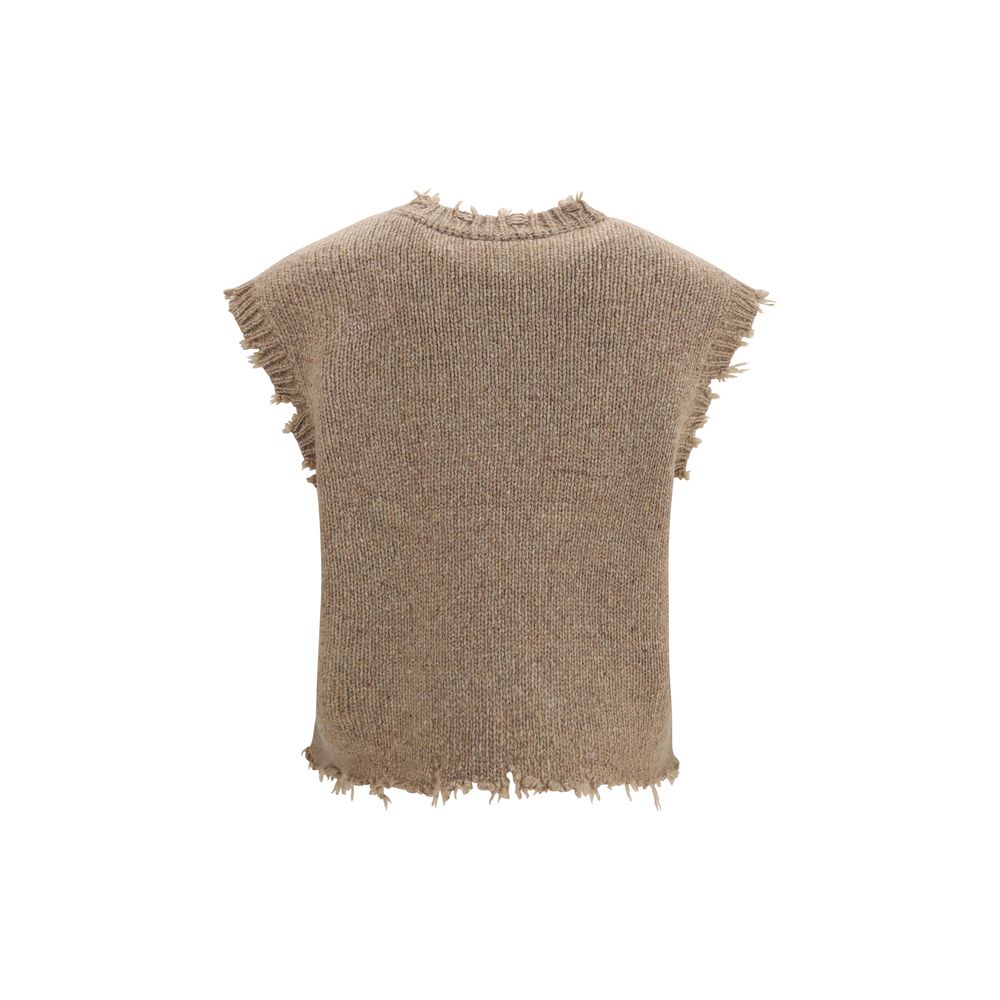 Beige Cashmere Sleeveles Sweater