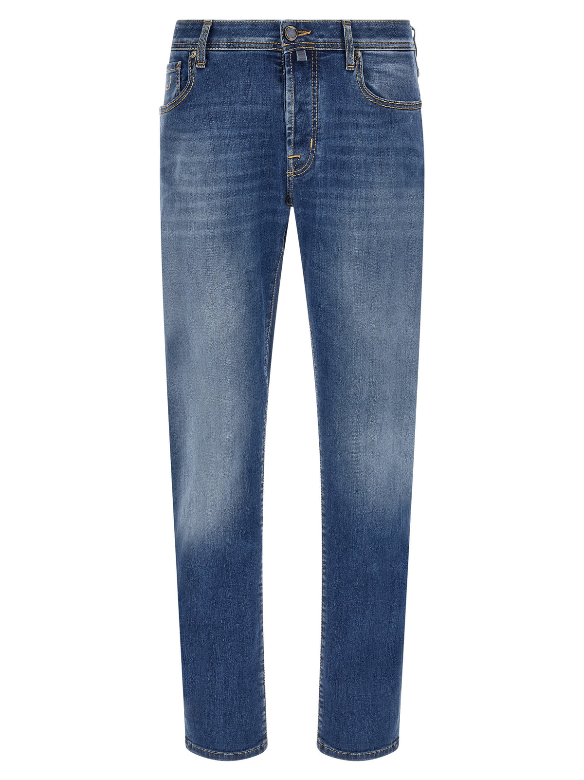Blue Cotton Straight-Leg Jeans