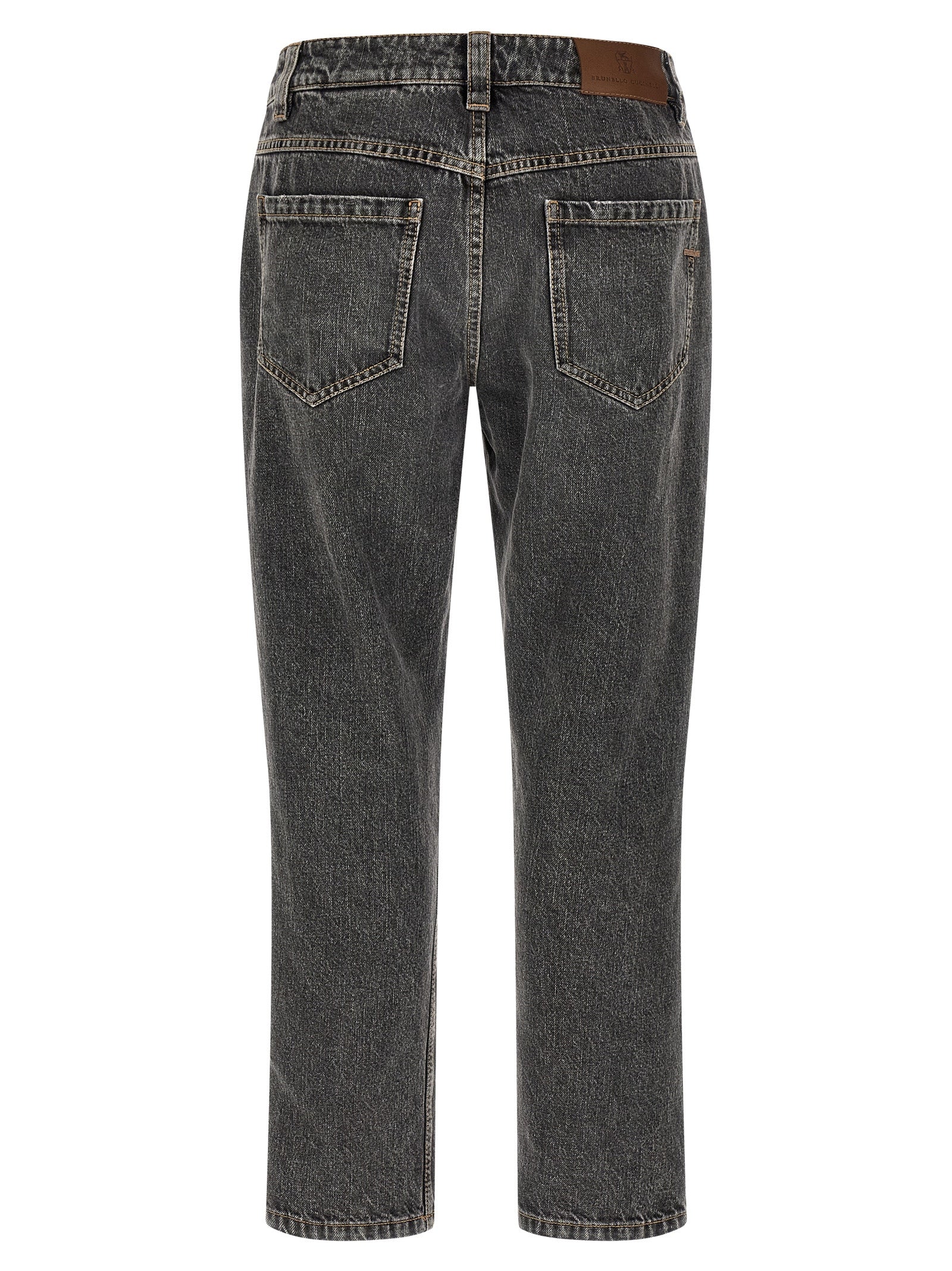 Gray Cotton Straight-Leg Jeans