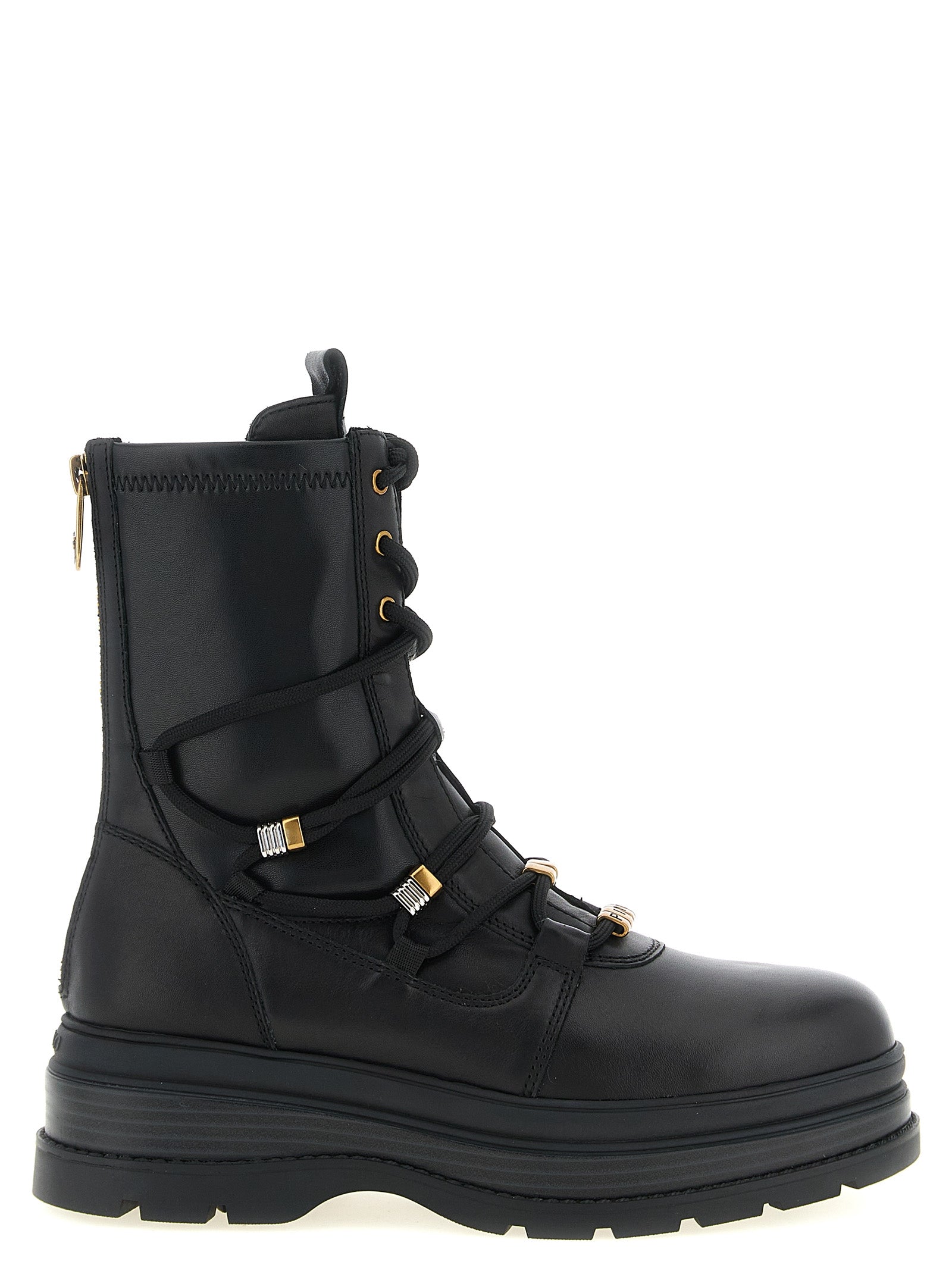 Black Cowhide Lace-Up Boots