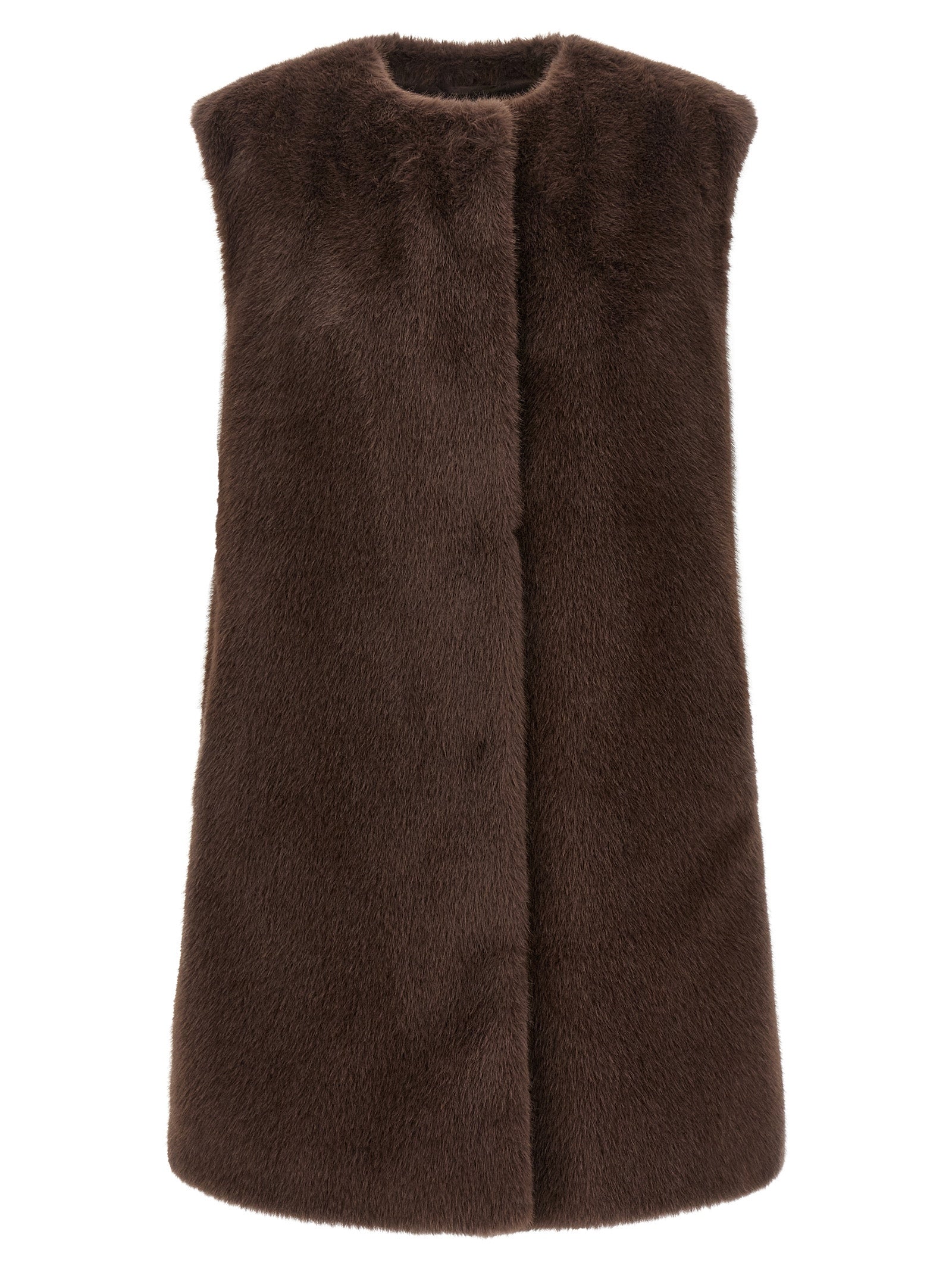 Brown Polyester Sleeveless Jacket