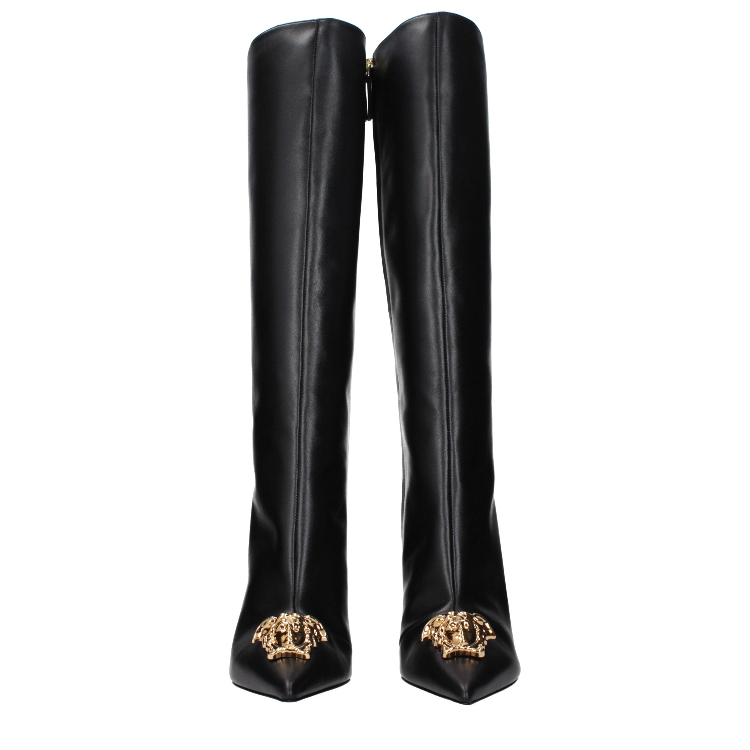 Black Leather High Heel Boots