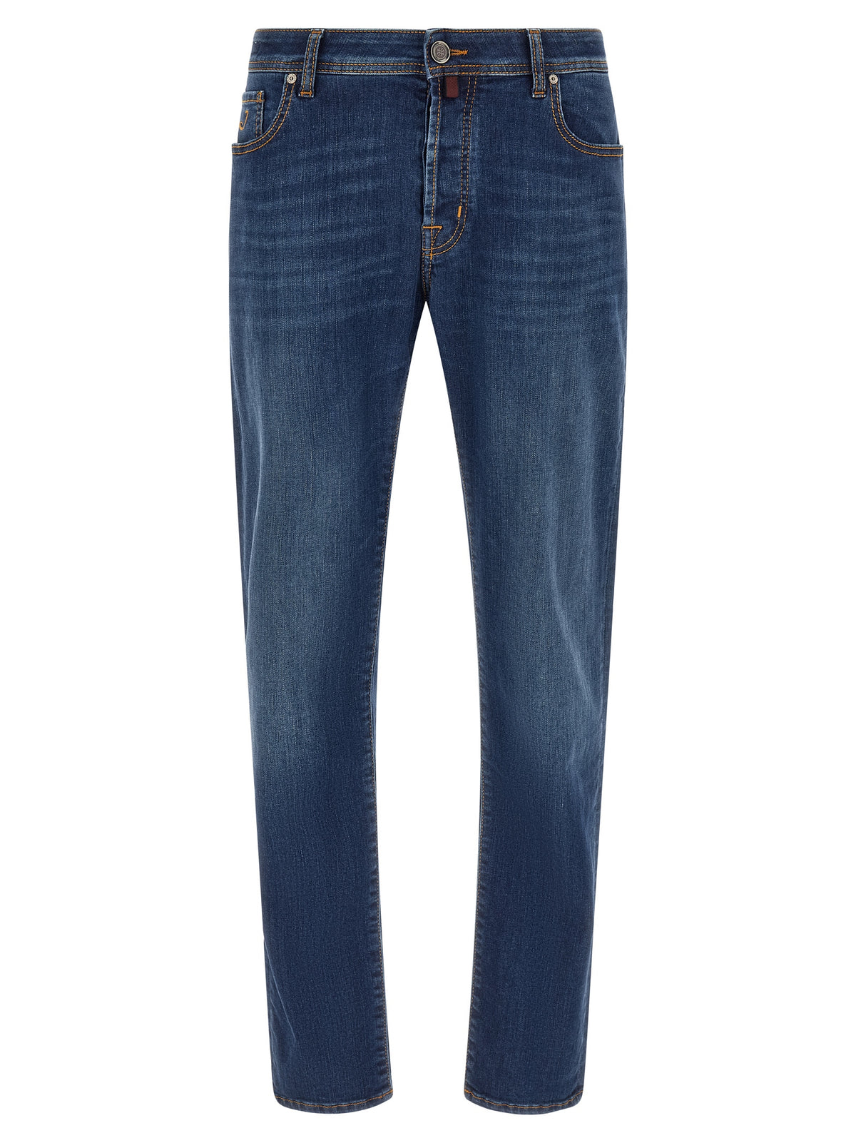 Blue Cotton Straight-Leg Jeans