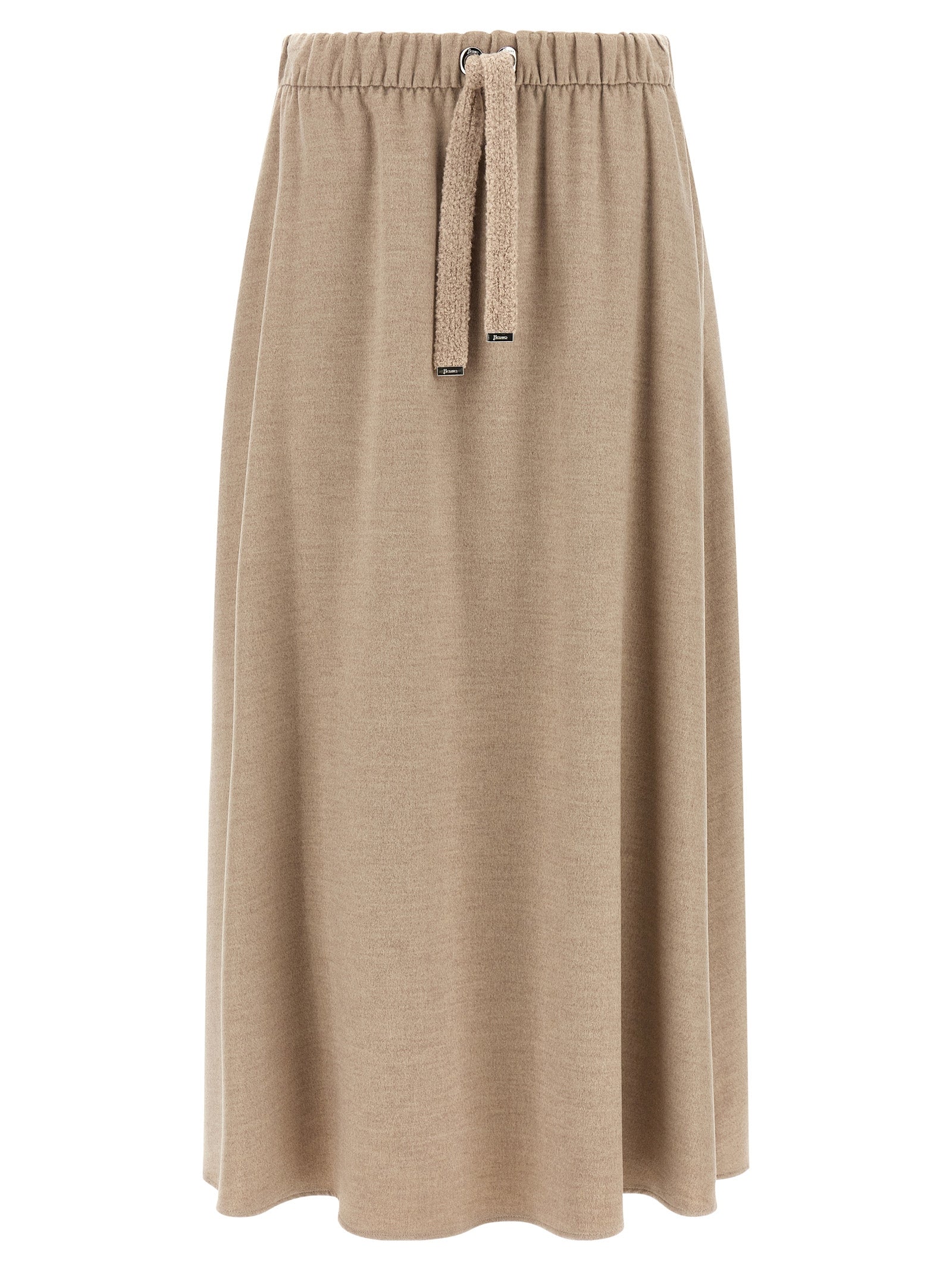 Beige Polyester Midi Skirt