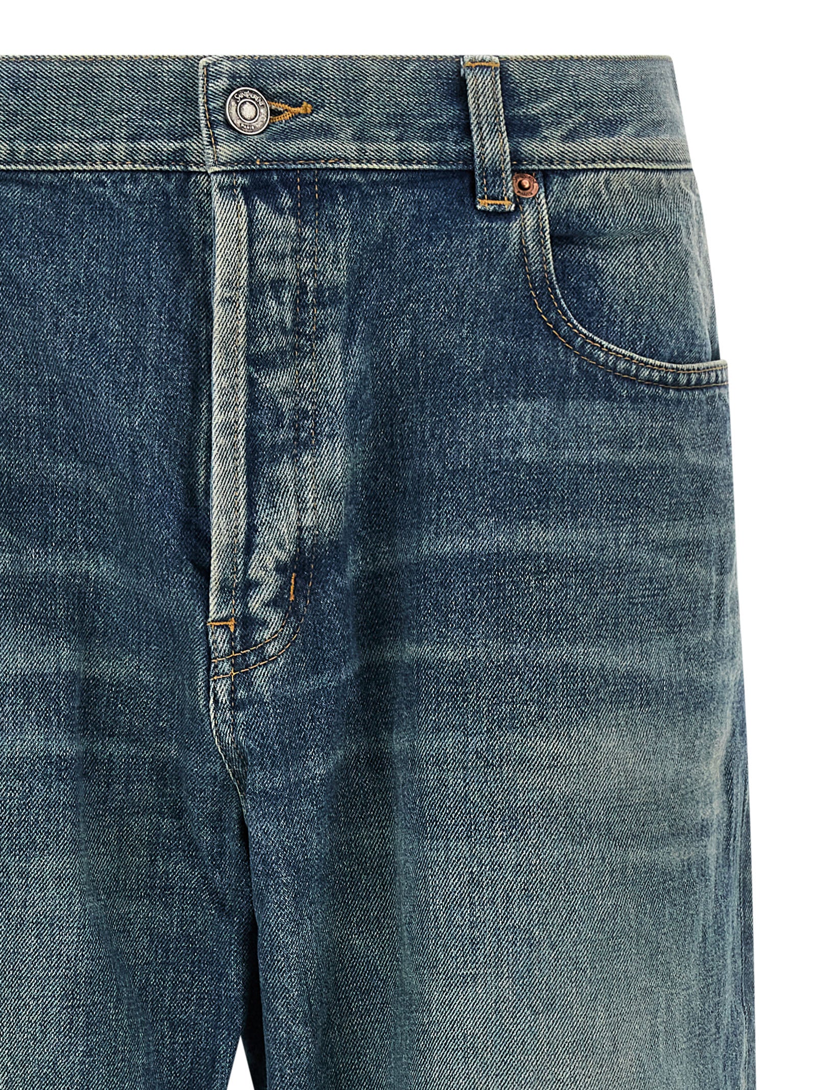 Blue Cotton Tapered Jeans