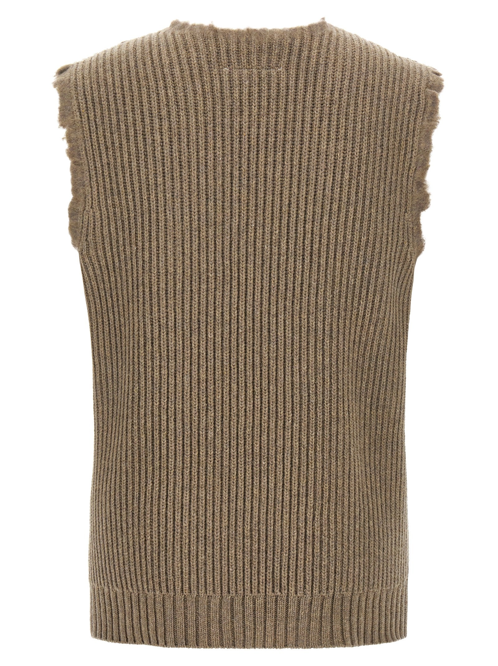 Beige Wool Sleeveles Sweater