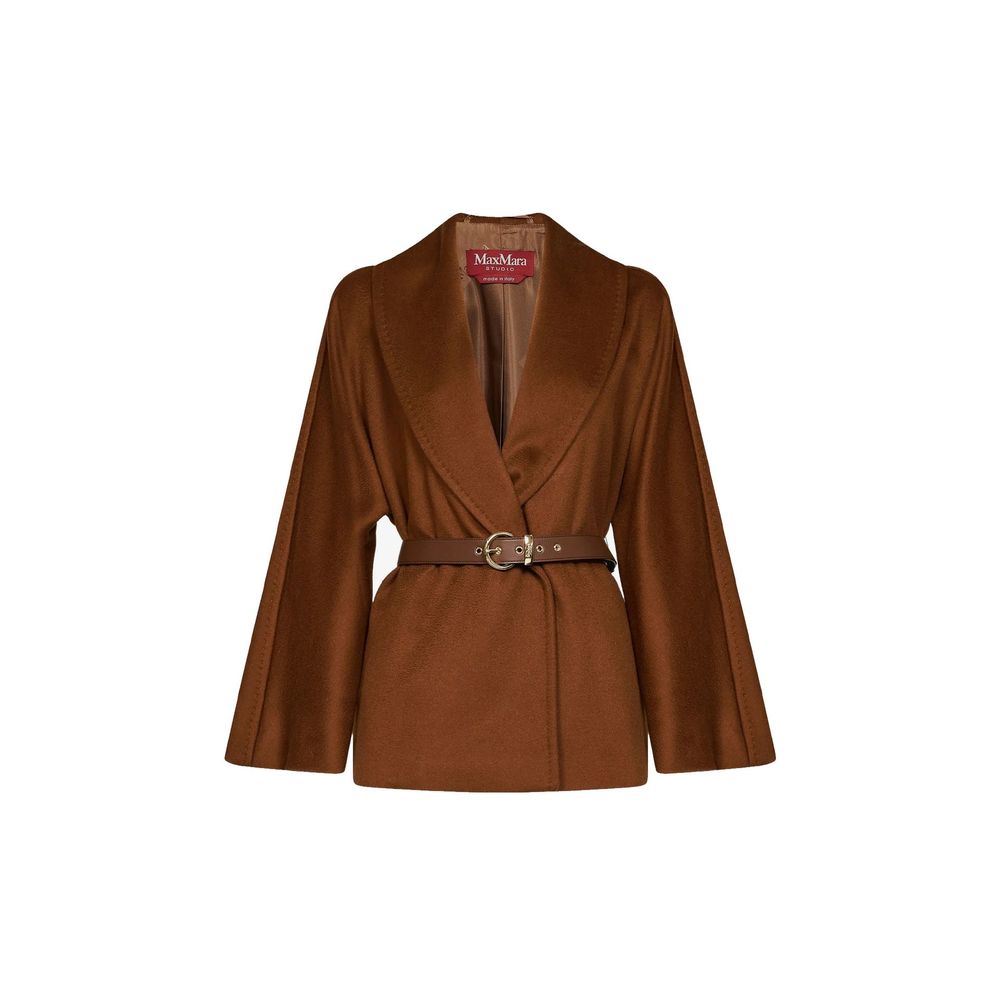 Brown Virgin Wool Full-Length Jacket