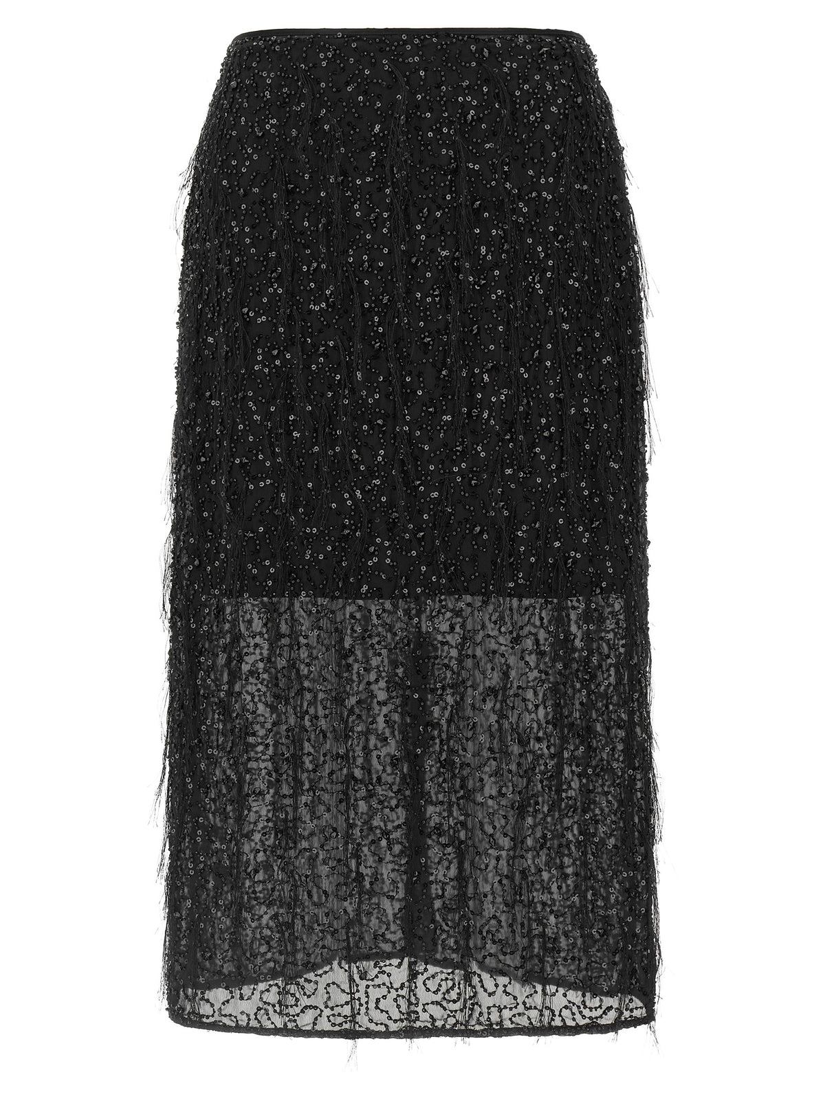 Black Polyester Midi Skirt