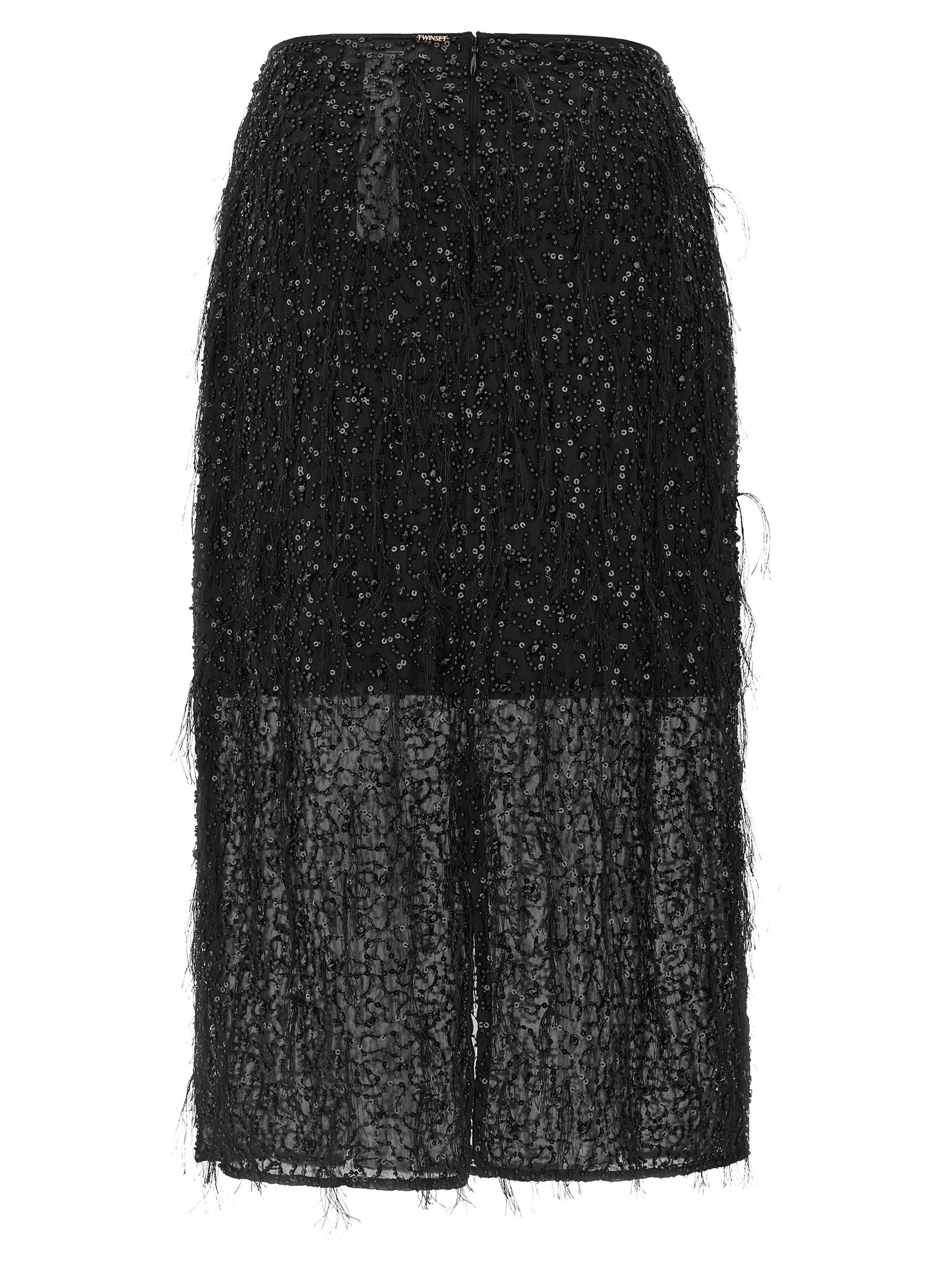 Black Polyester Midi Skirt