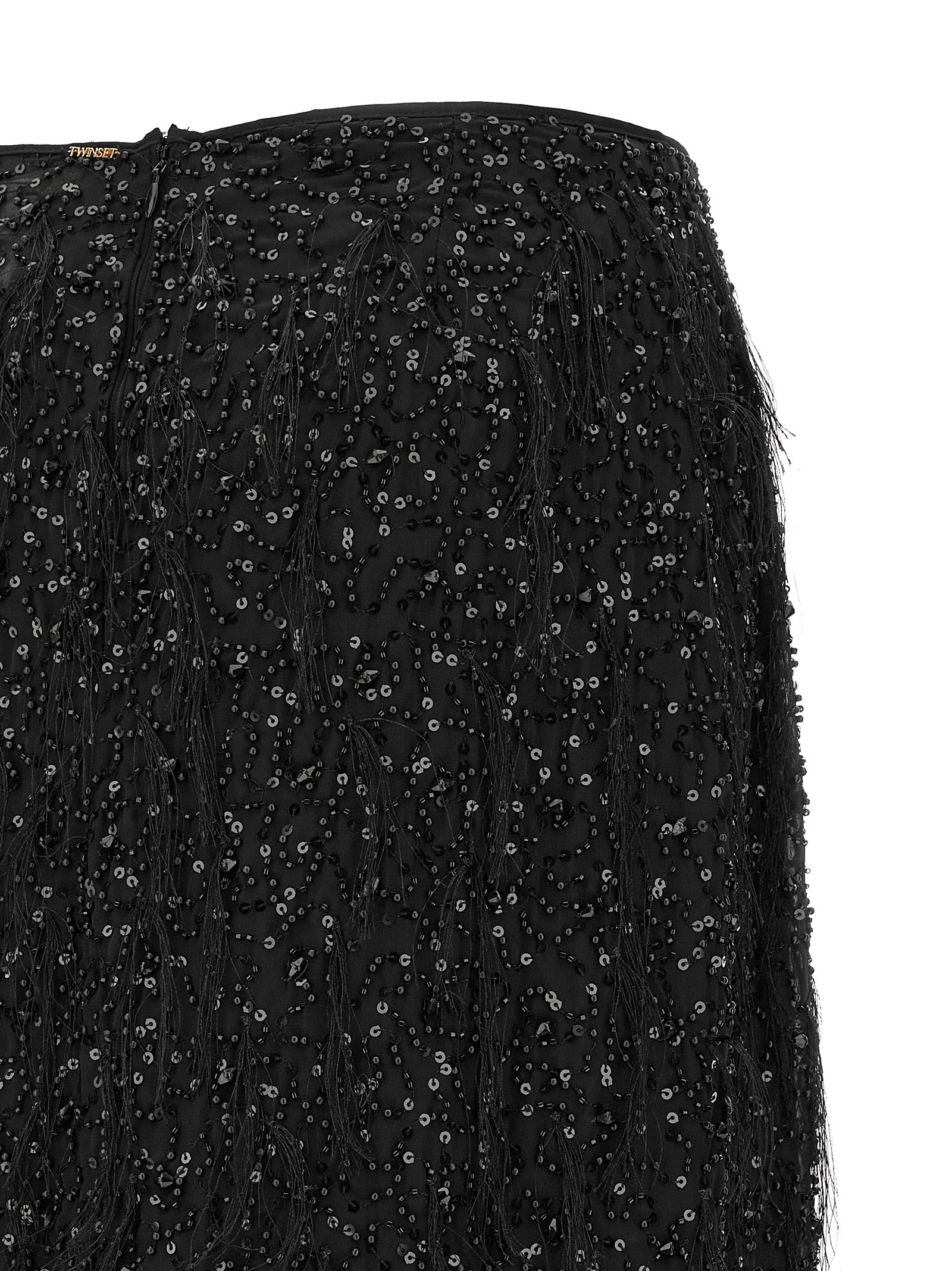Black Polyester Midi Skirt