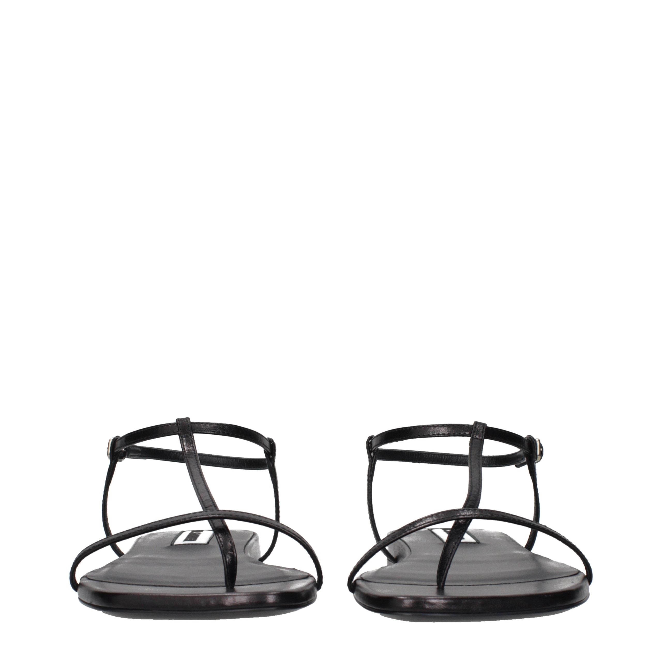 Black Leather Flip-Flop Sandals