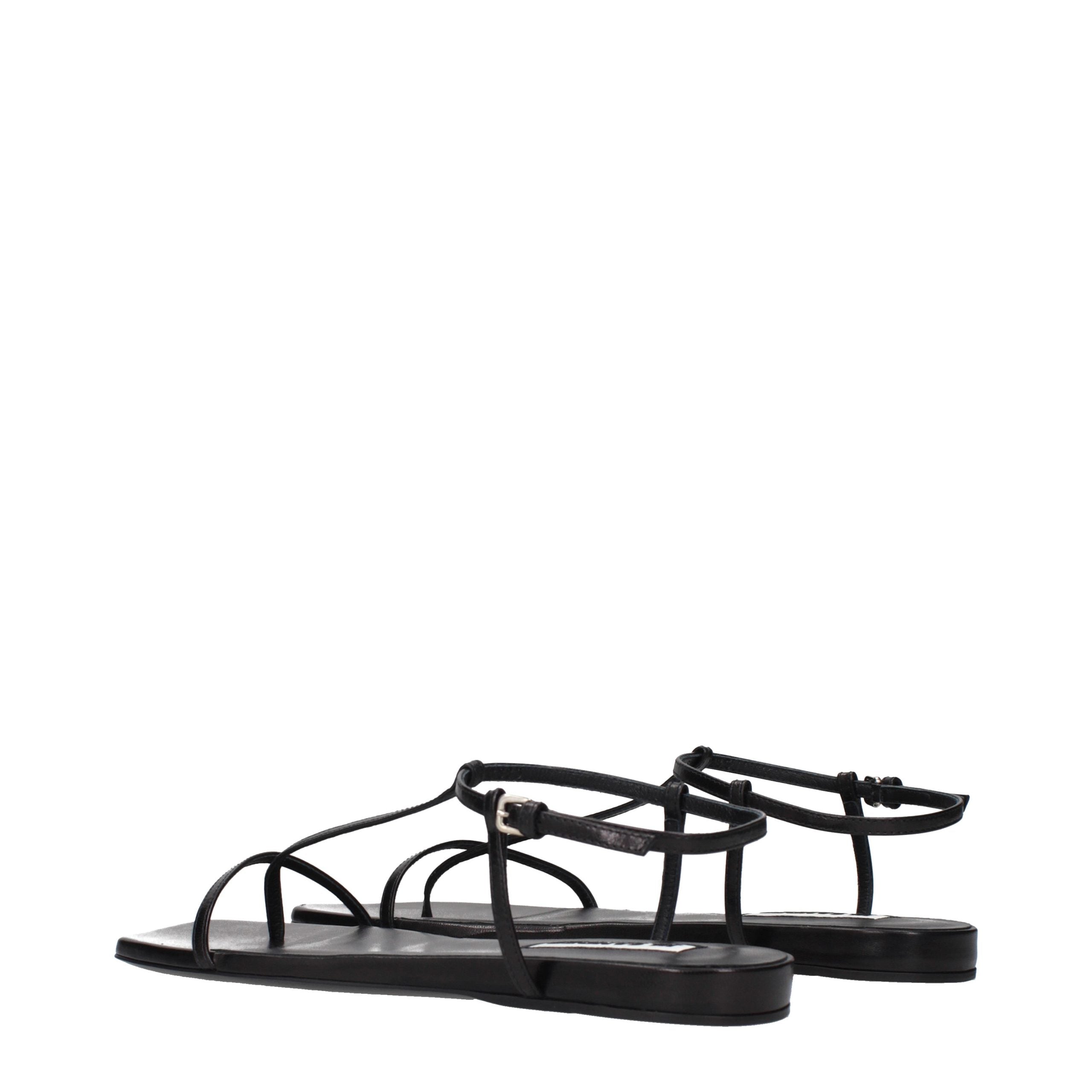 Black Leather Flip-Flop Sandals