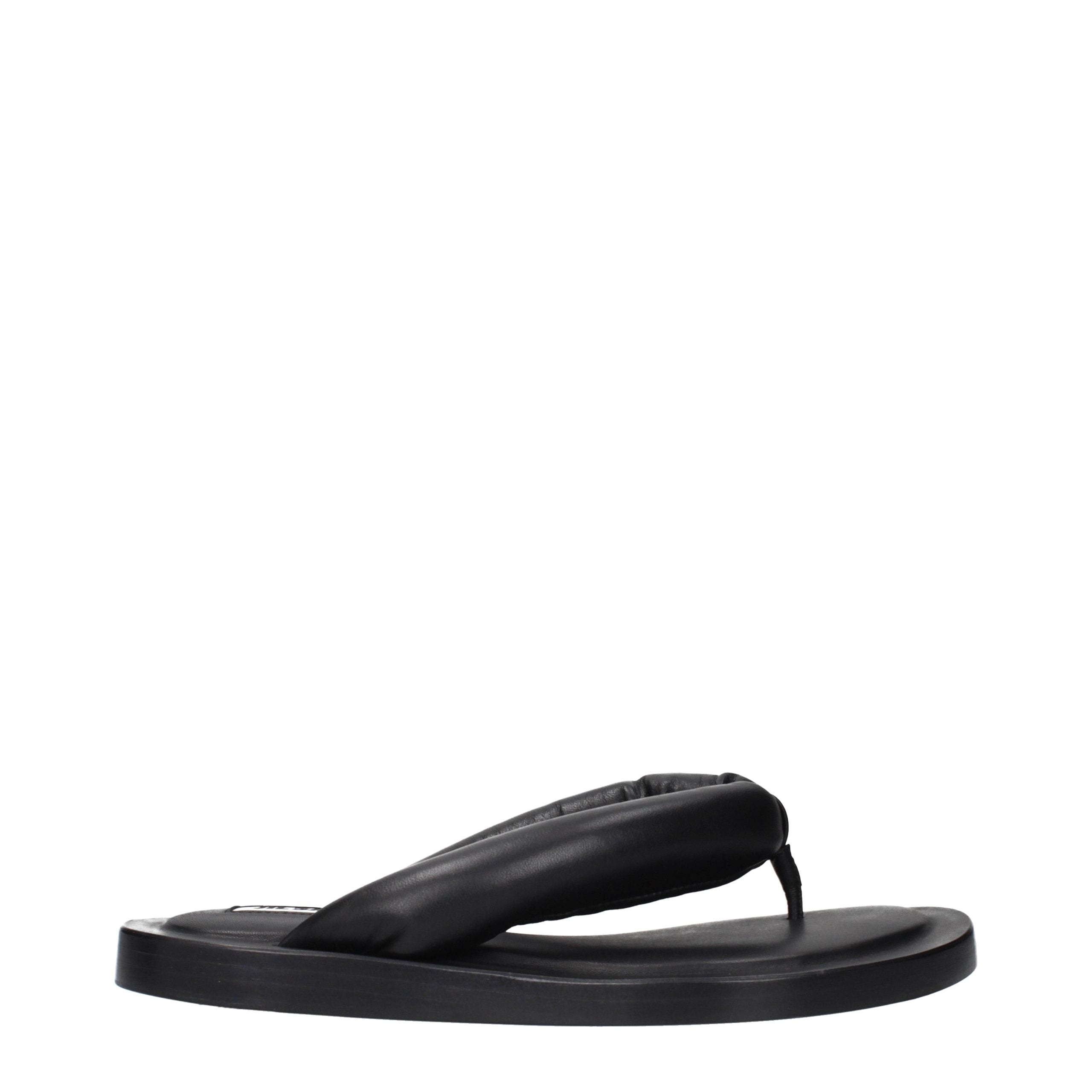 Black Leather Flip-Flop Sandals