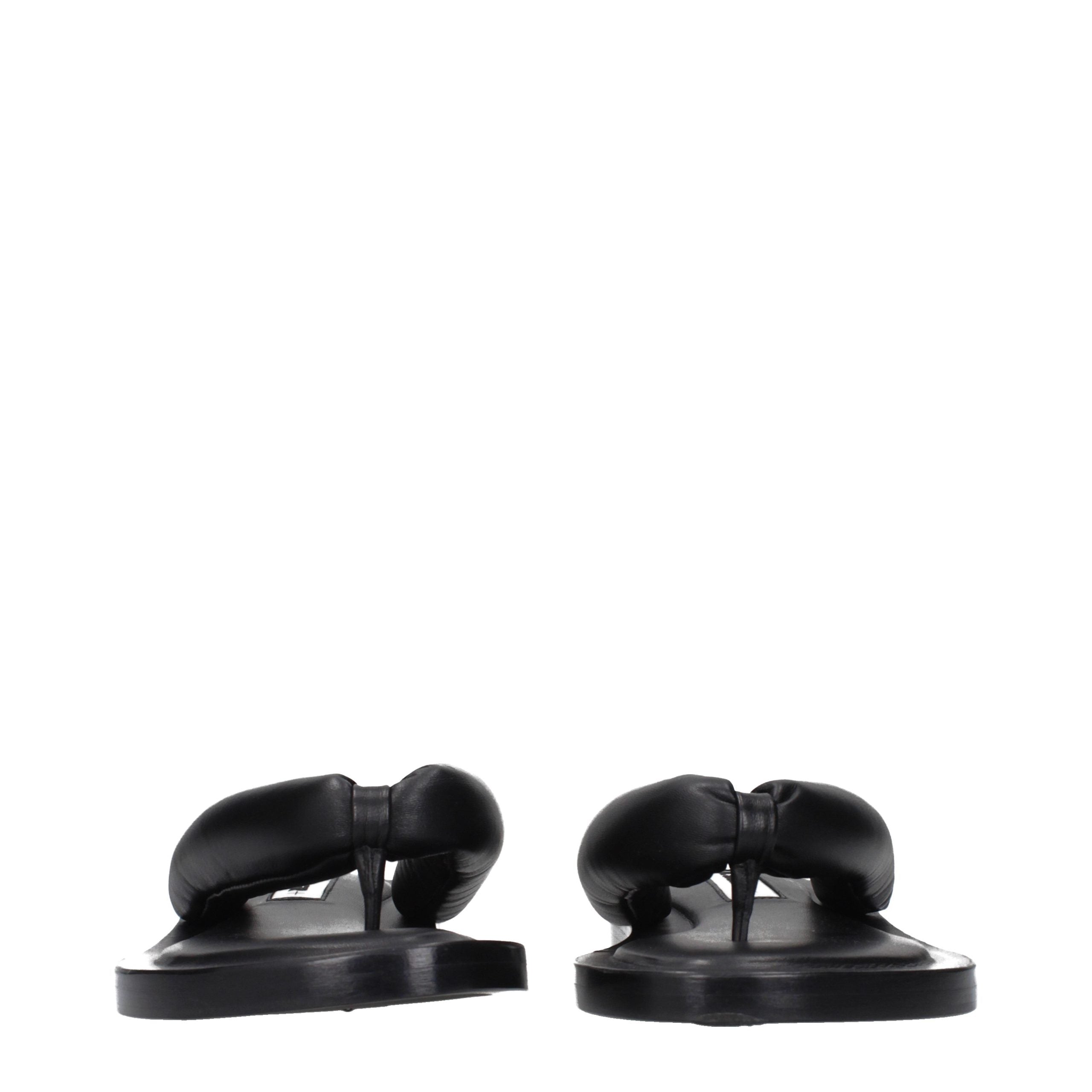 Black Leather Flip-Flop Sandals