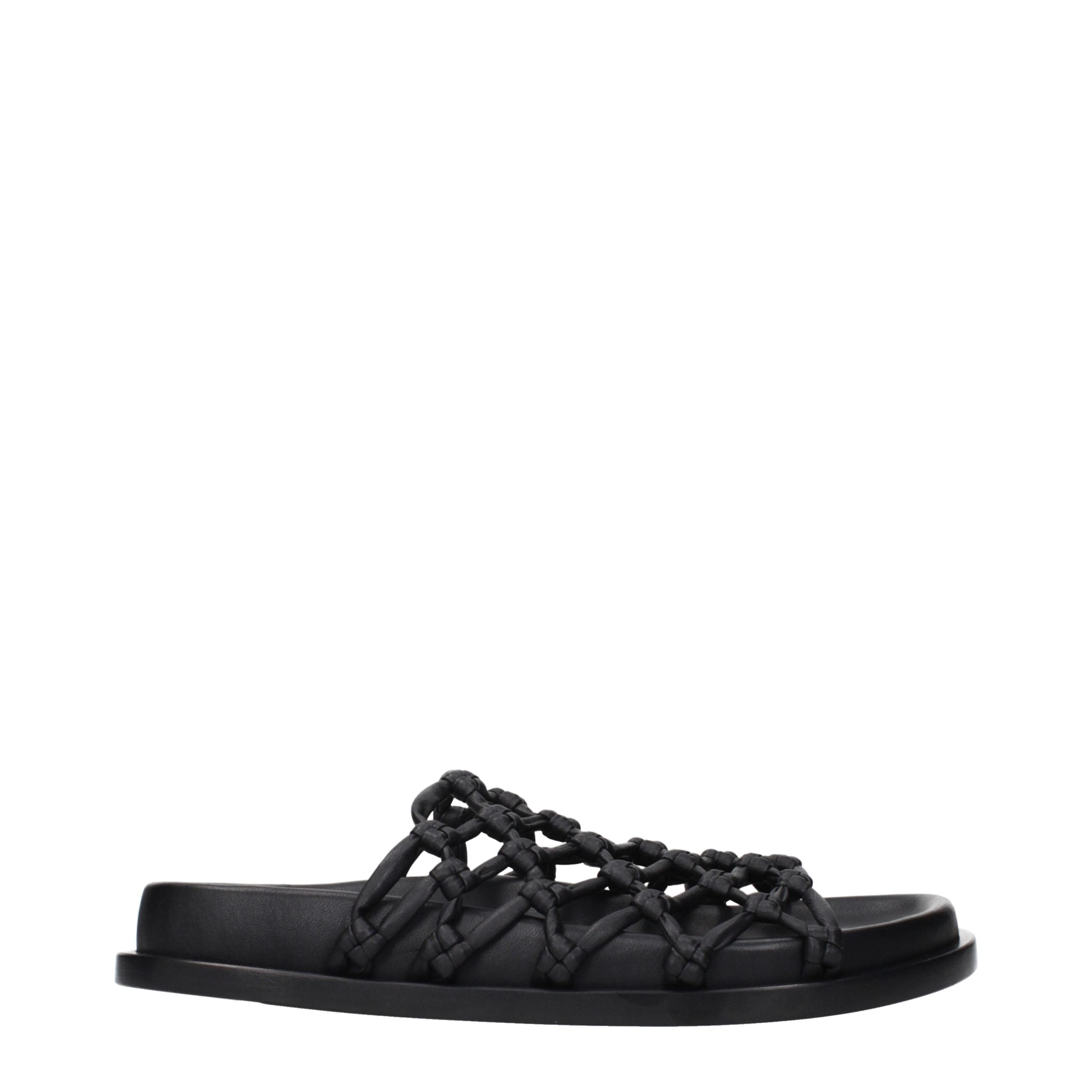 Black Leather Slippers