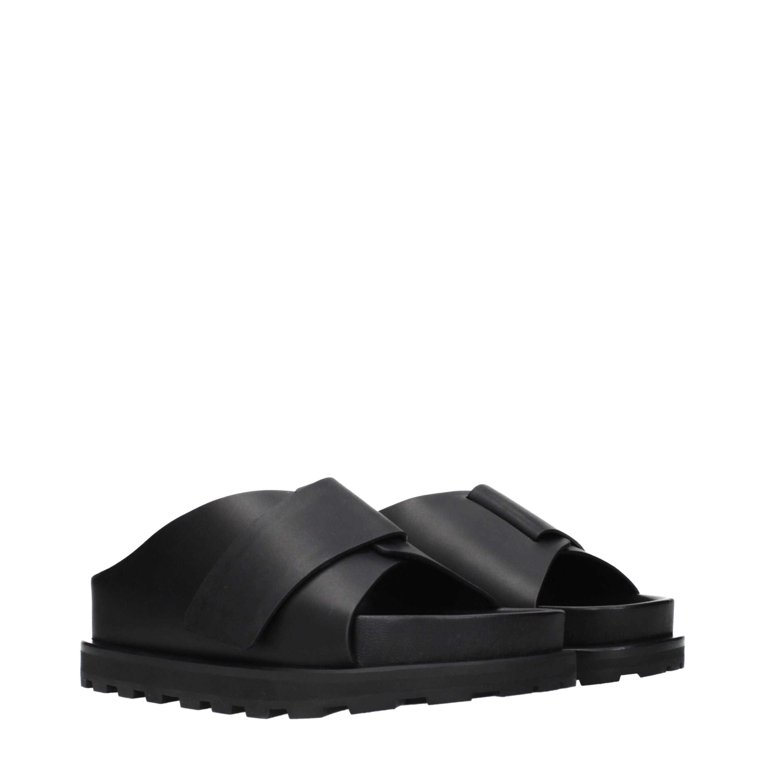 Black Leather Slippers