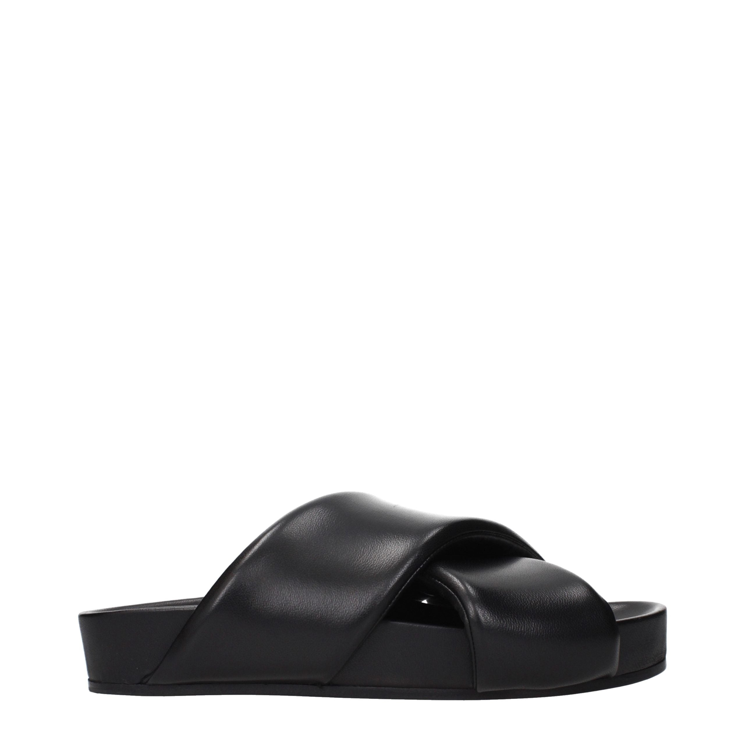 Black Leather Slippers