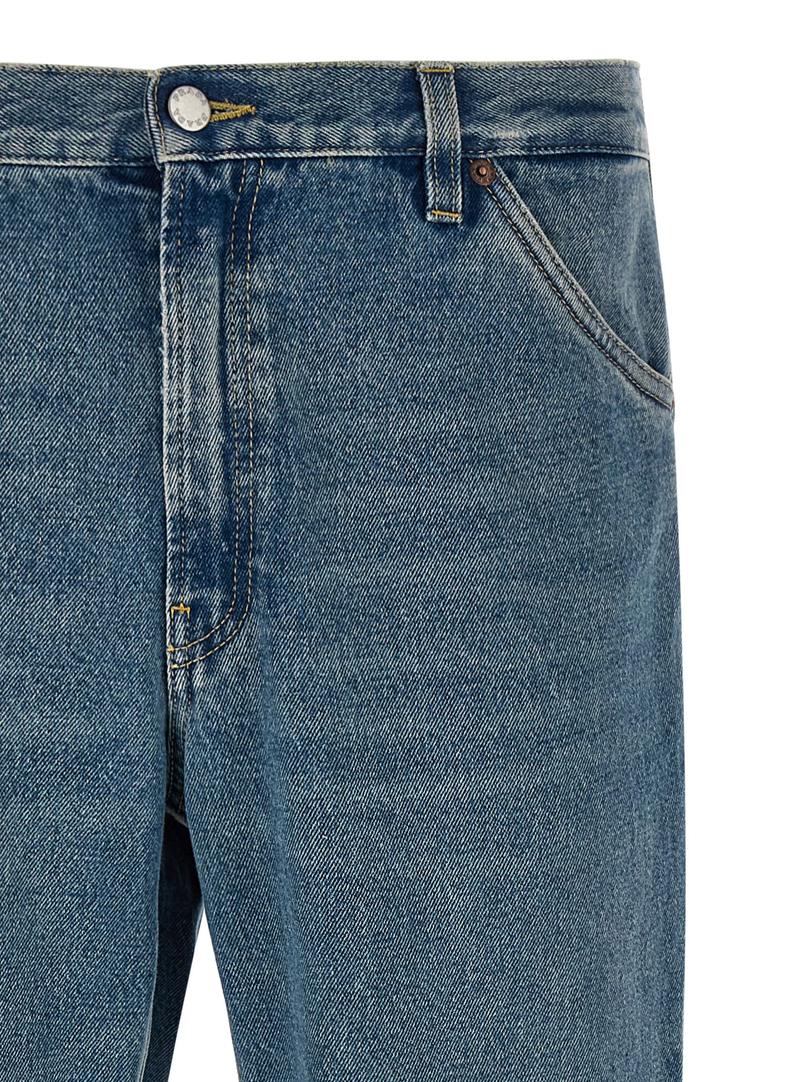 Blue Cotton Straight-Leg Jeans