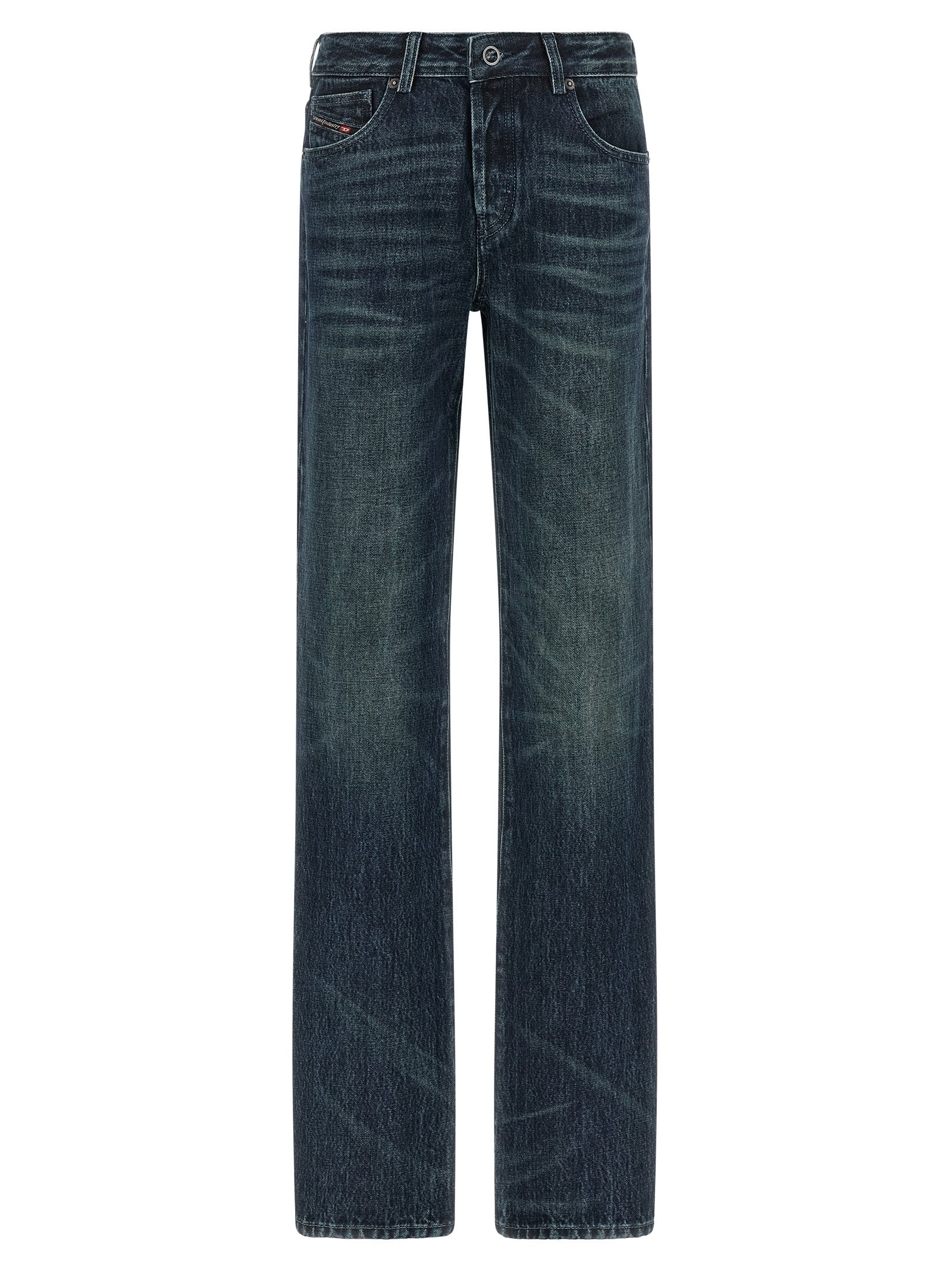 Blue Cotton Straight-Leg Jeans