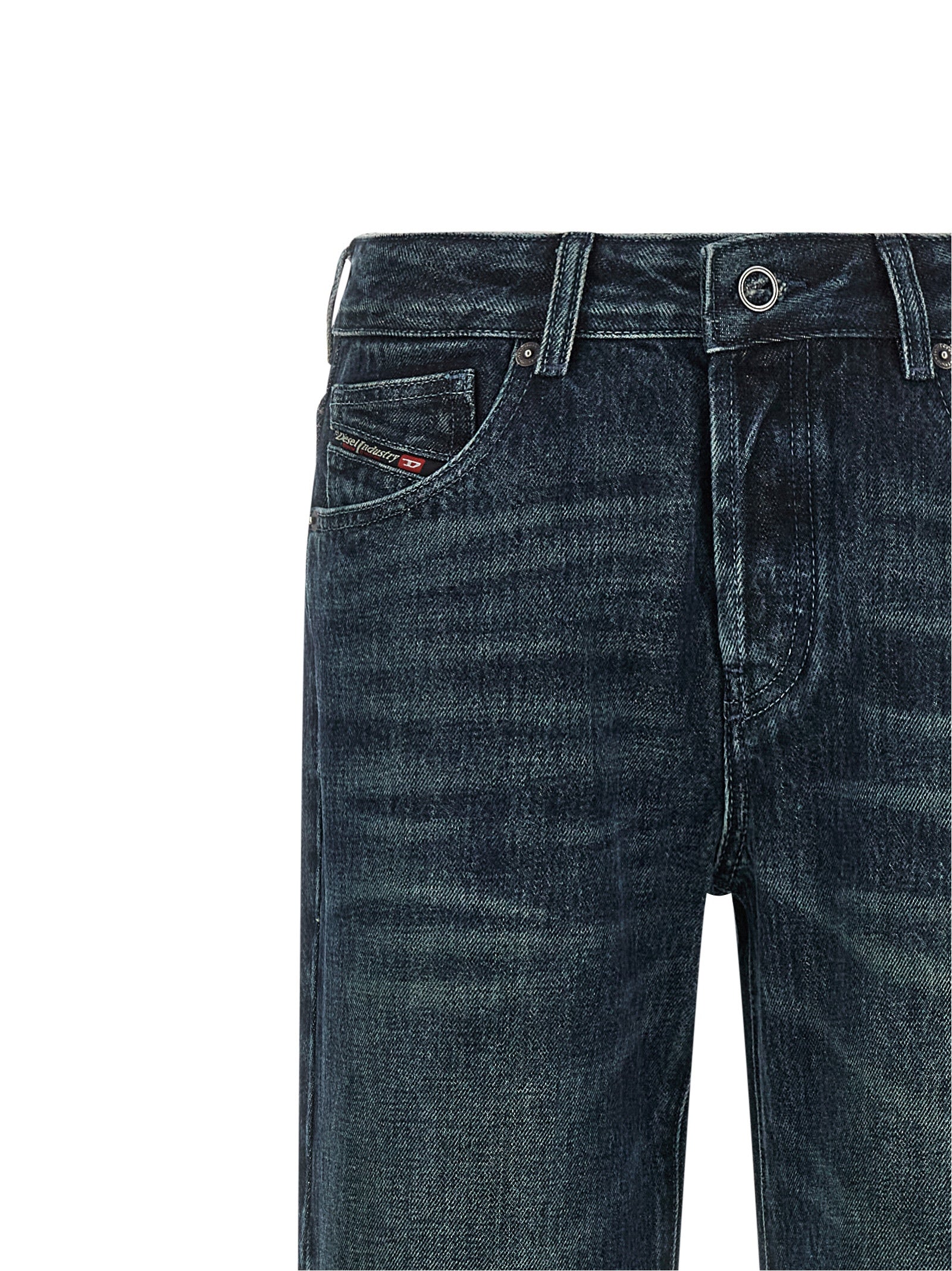 Blue Cotton Straight-Leg Jeans