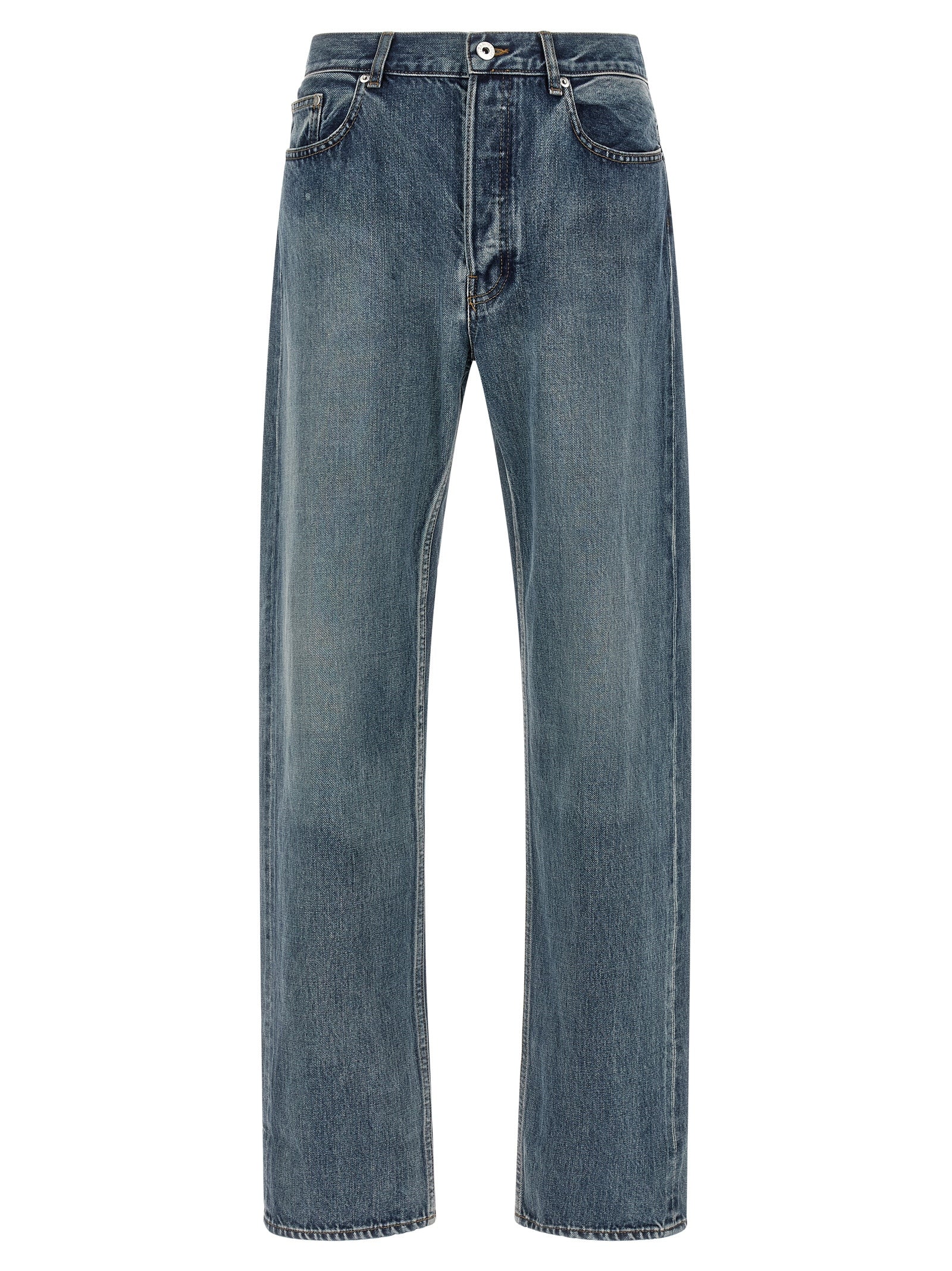 Blue Cotton Straight-Leg Jeans