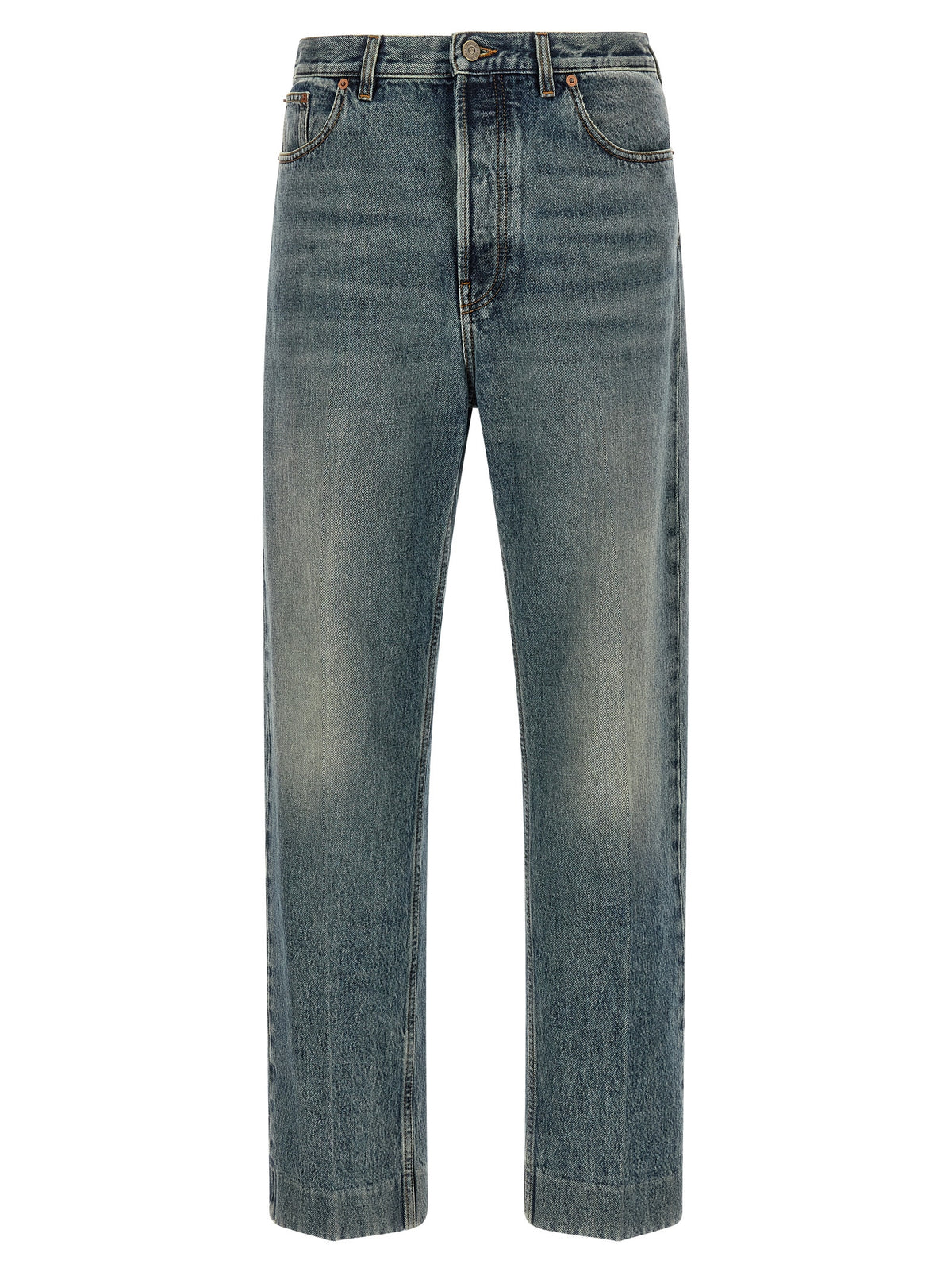 Blue Cotton Straight-Leg Jeans