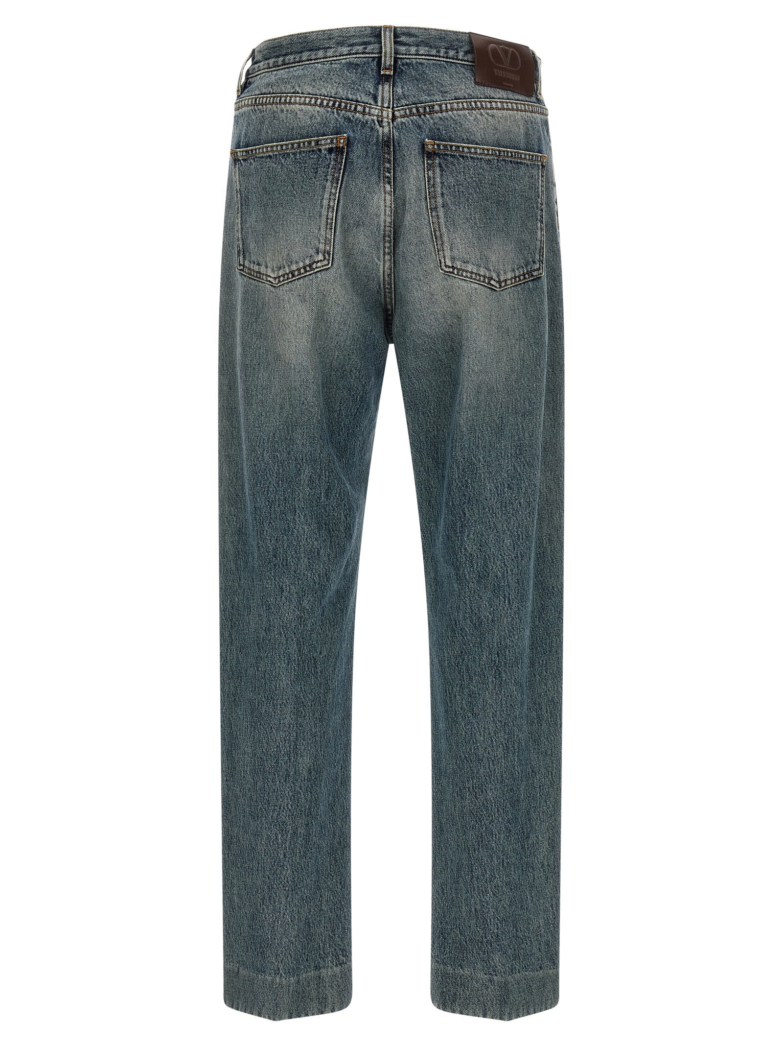 Blue Cotton Straight-Leg Jeans