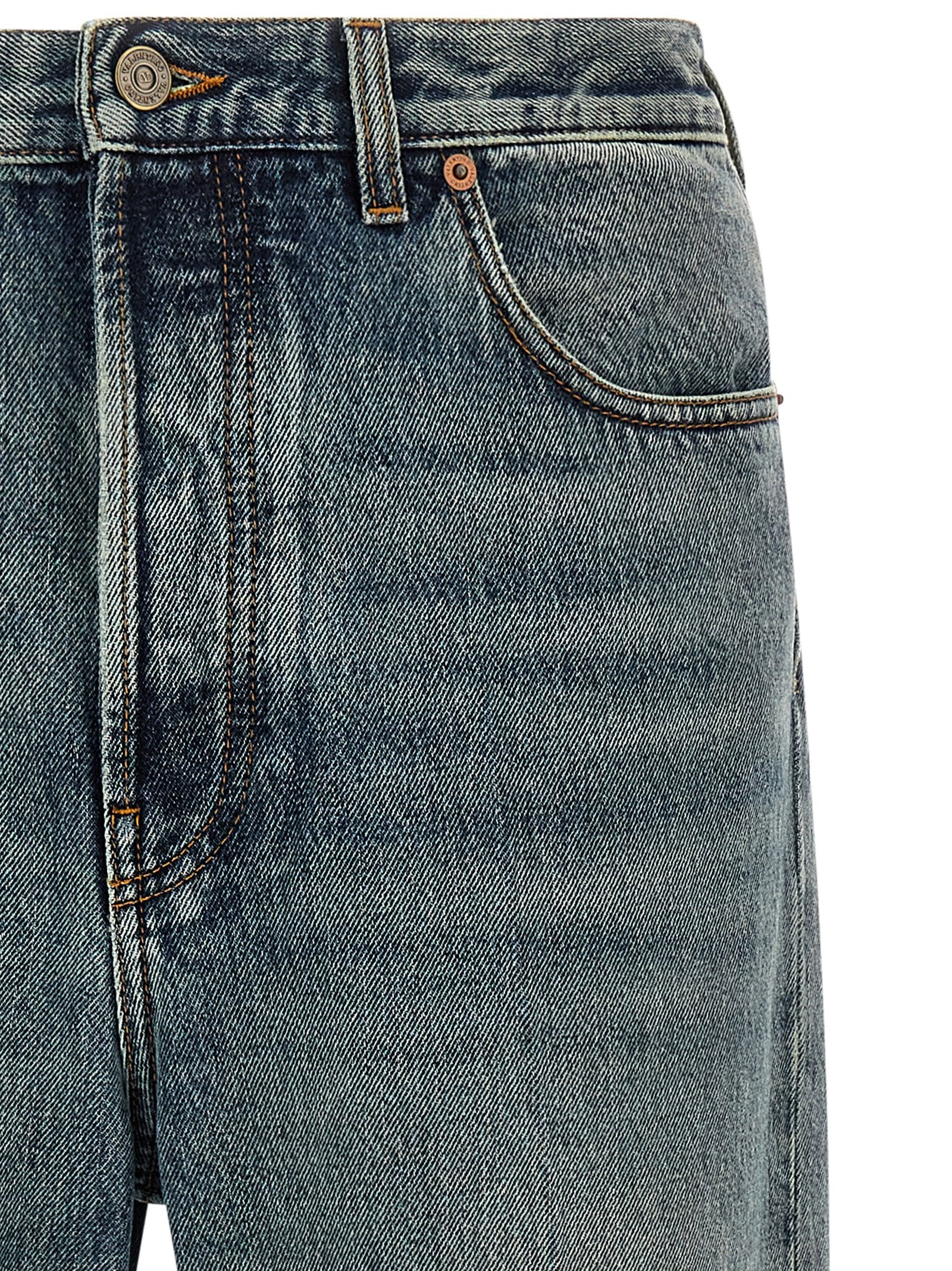 Blue Cotton Straight-Leg Jeans