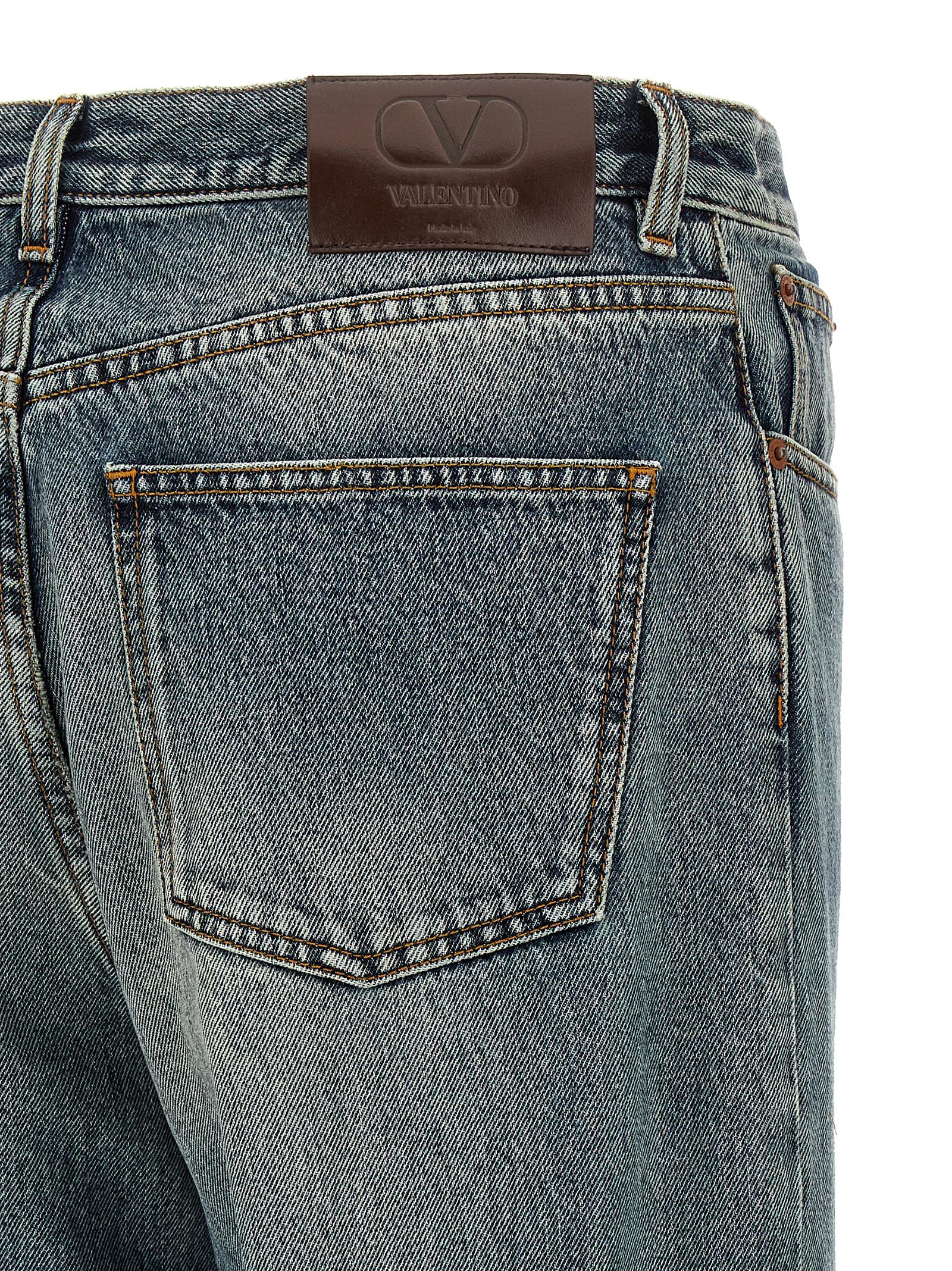 Blue Cotton Straight-Leg Jeans