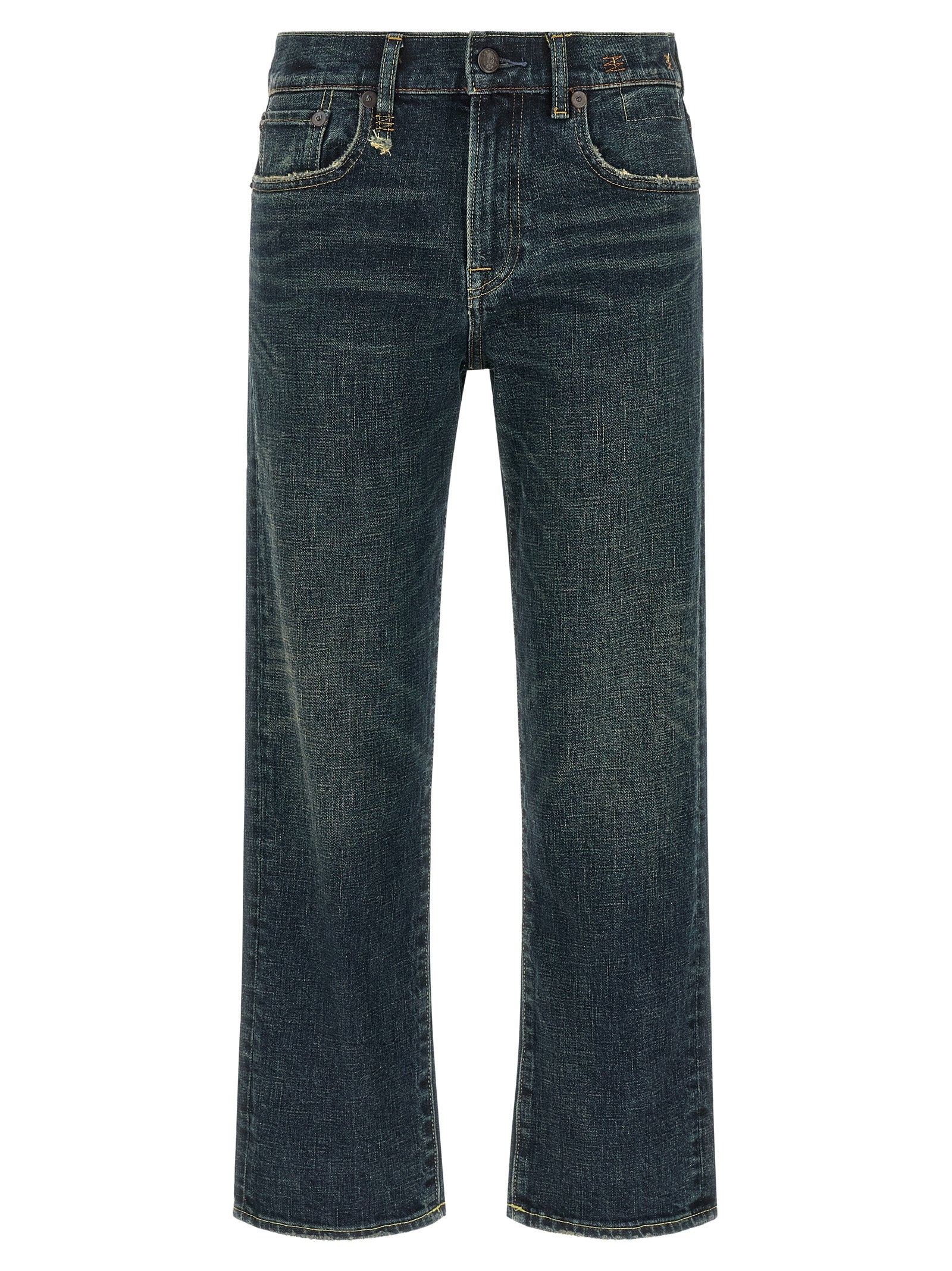 Blue Cotton Straight-Leg Jeans