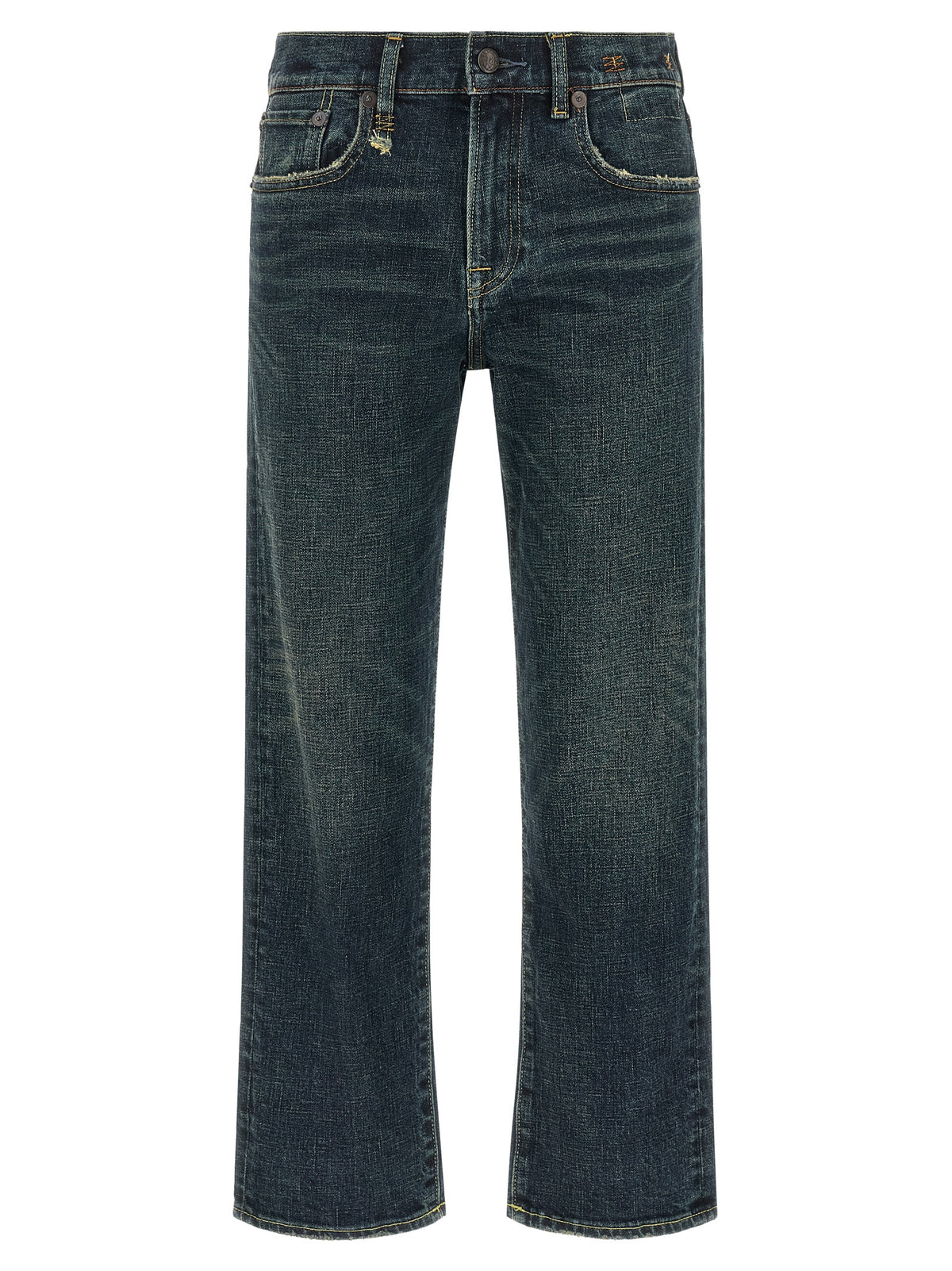 Blue Cotton Straight-Leg Jeans