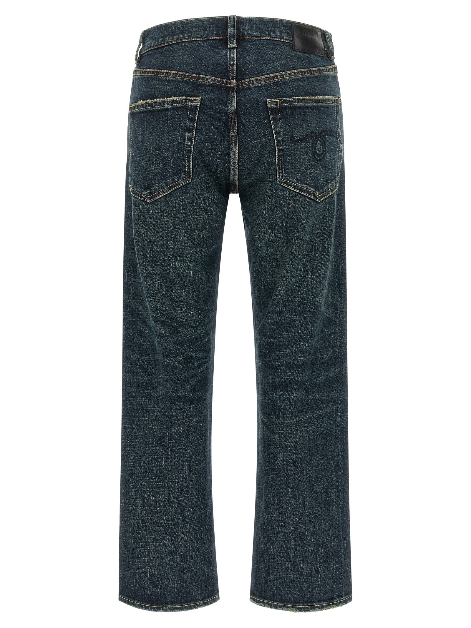 Blue Cotton Straight-Leg Jeans