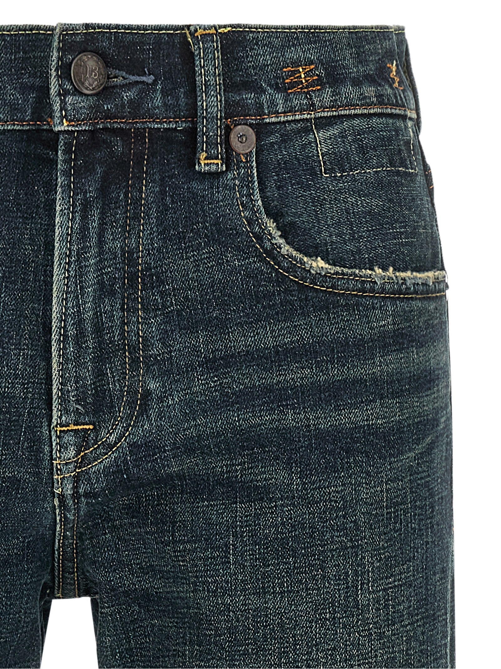 Blue Cotton Straight-Leg Jeans