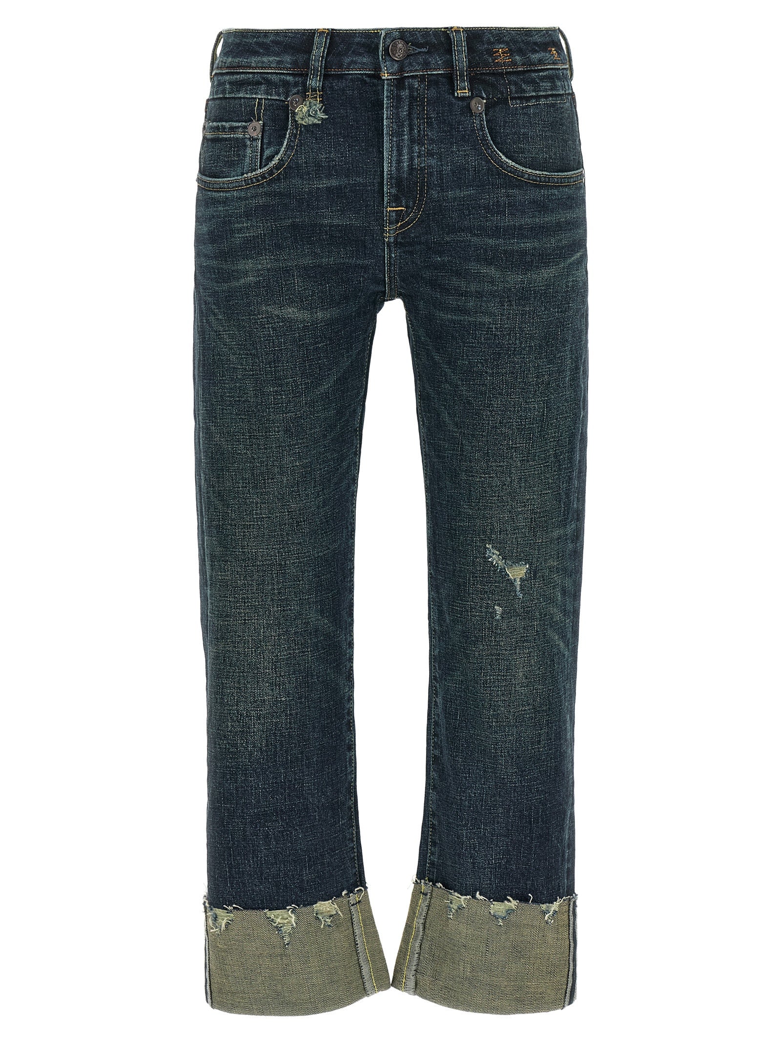 Blue Cotton Straight-Leg Jeans